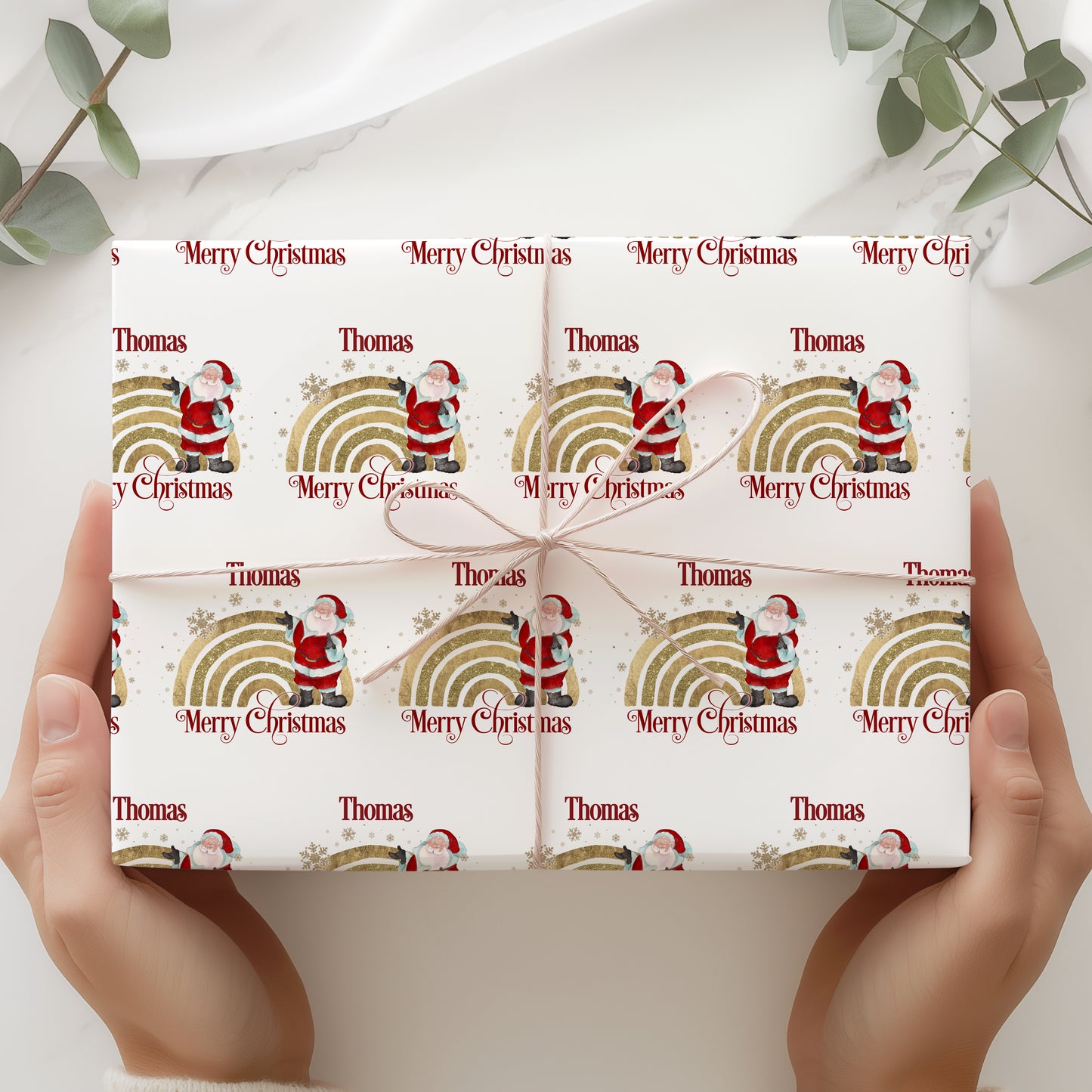 Santa Rainbow Wrapping Paper, Traditional Christmas gift wrap, Personalised gift wrap