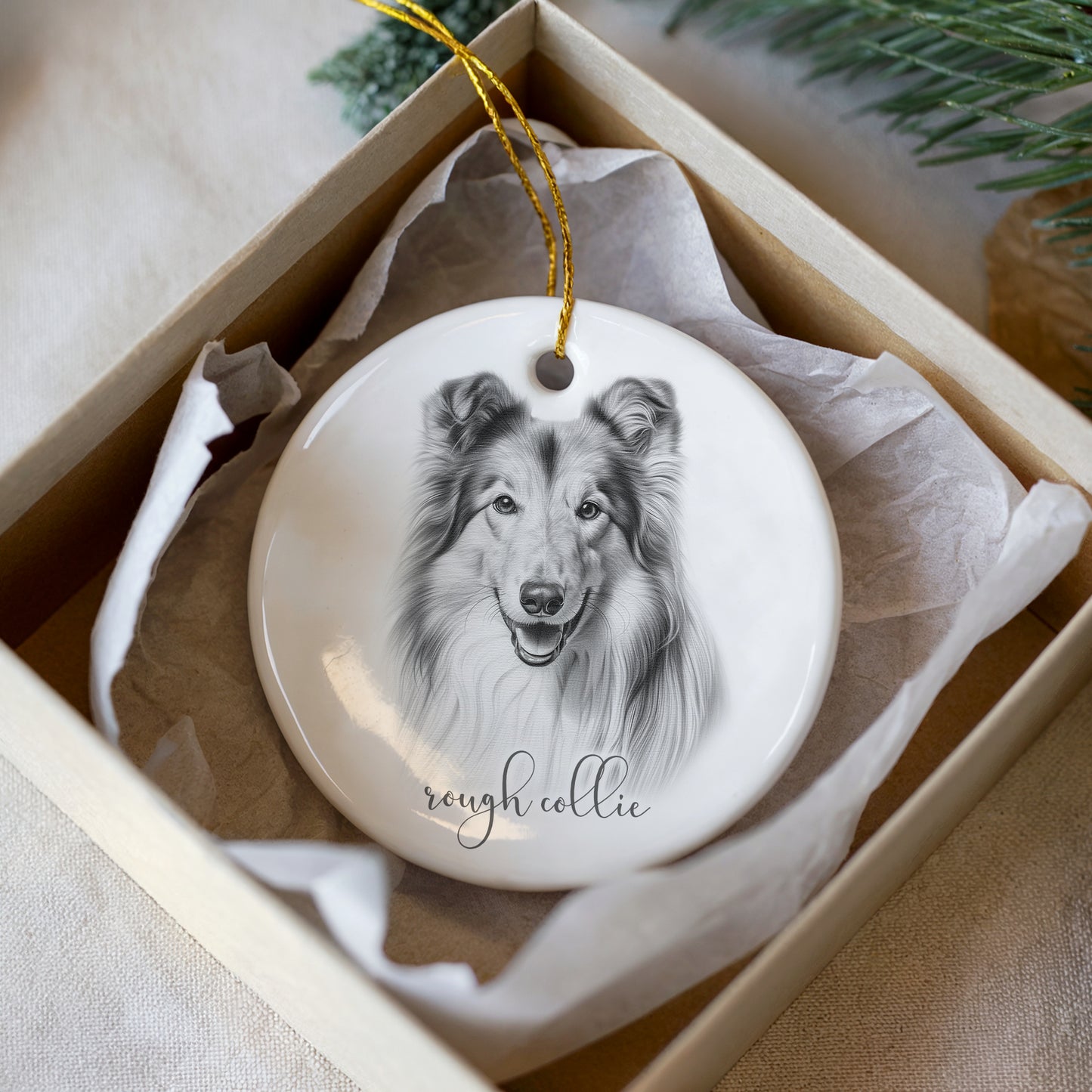 Personalised Rough Collie Dog Christmas bauble