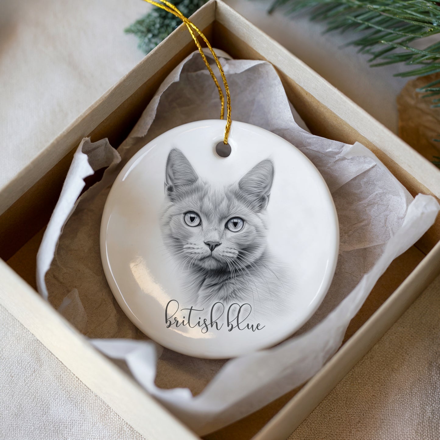 Personalised British Blue Cat Christmas bauble
