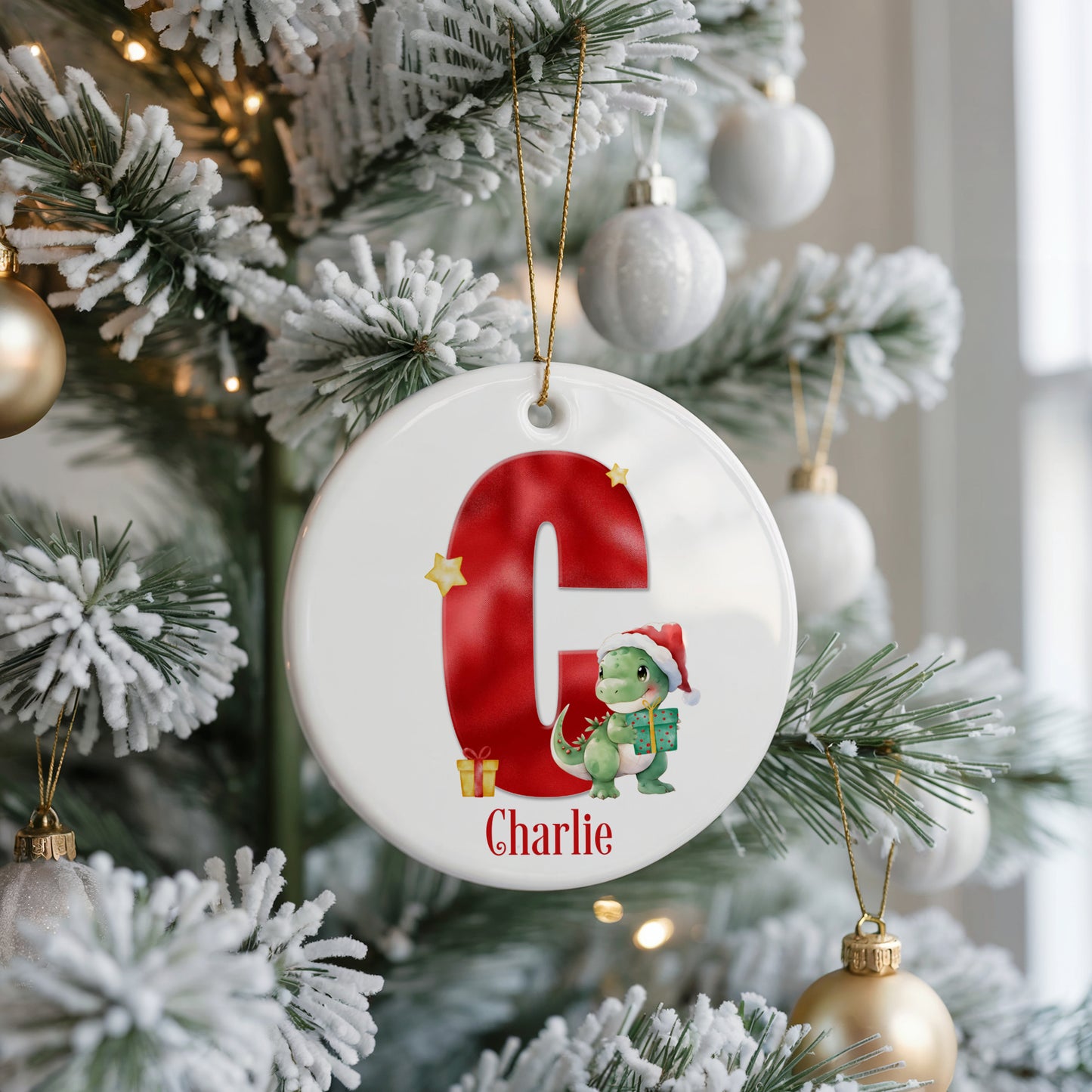 Personalised Christmas Dinosaur Bauble, T-Rex Bauble, Children's Bauble, Dinosaur Themed Tree Decor