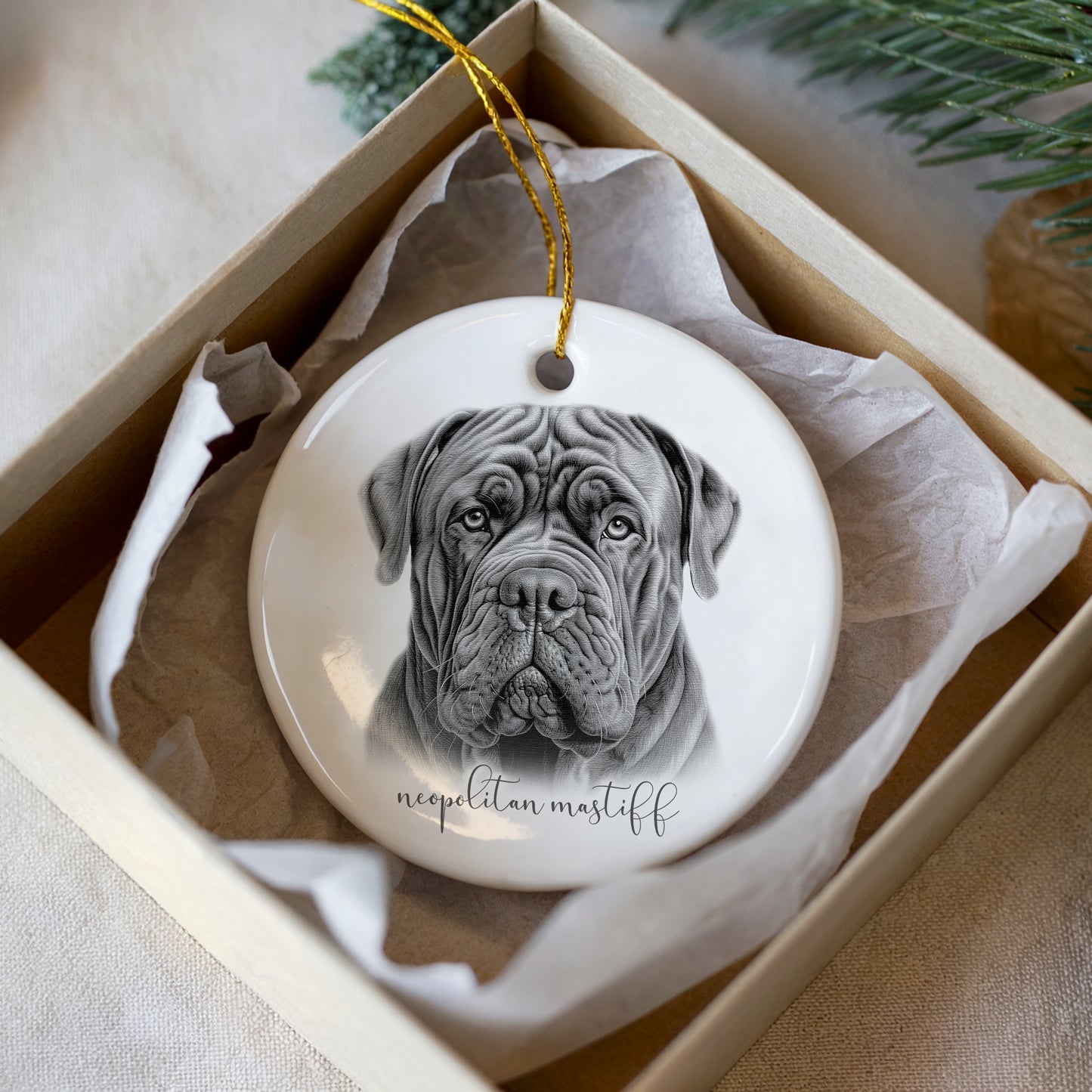Personalised Neopolitan Mastiff Christmas bauble