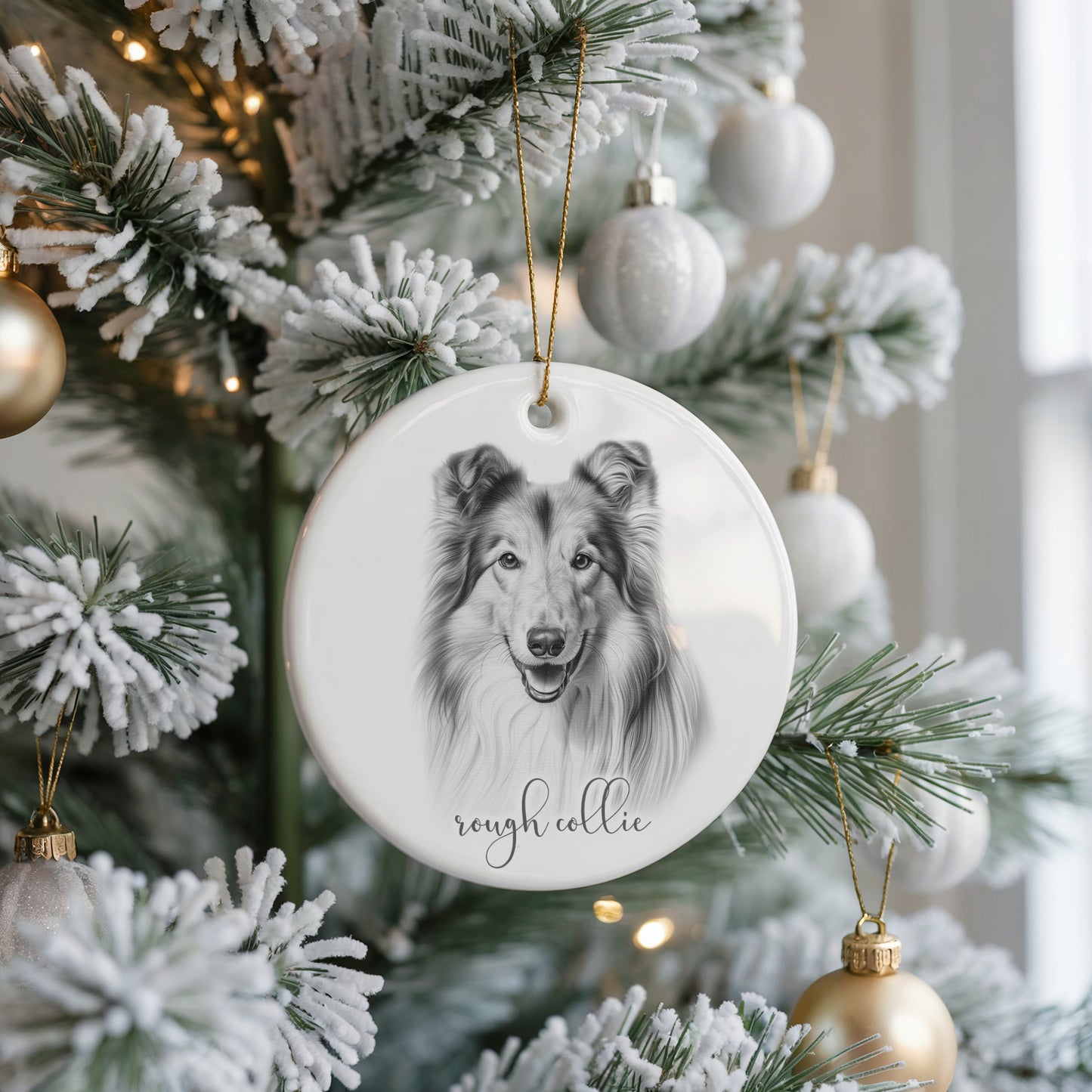 Personalised Rough Collie Dog Christmas bauble