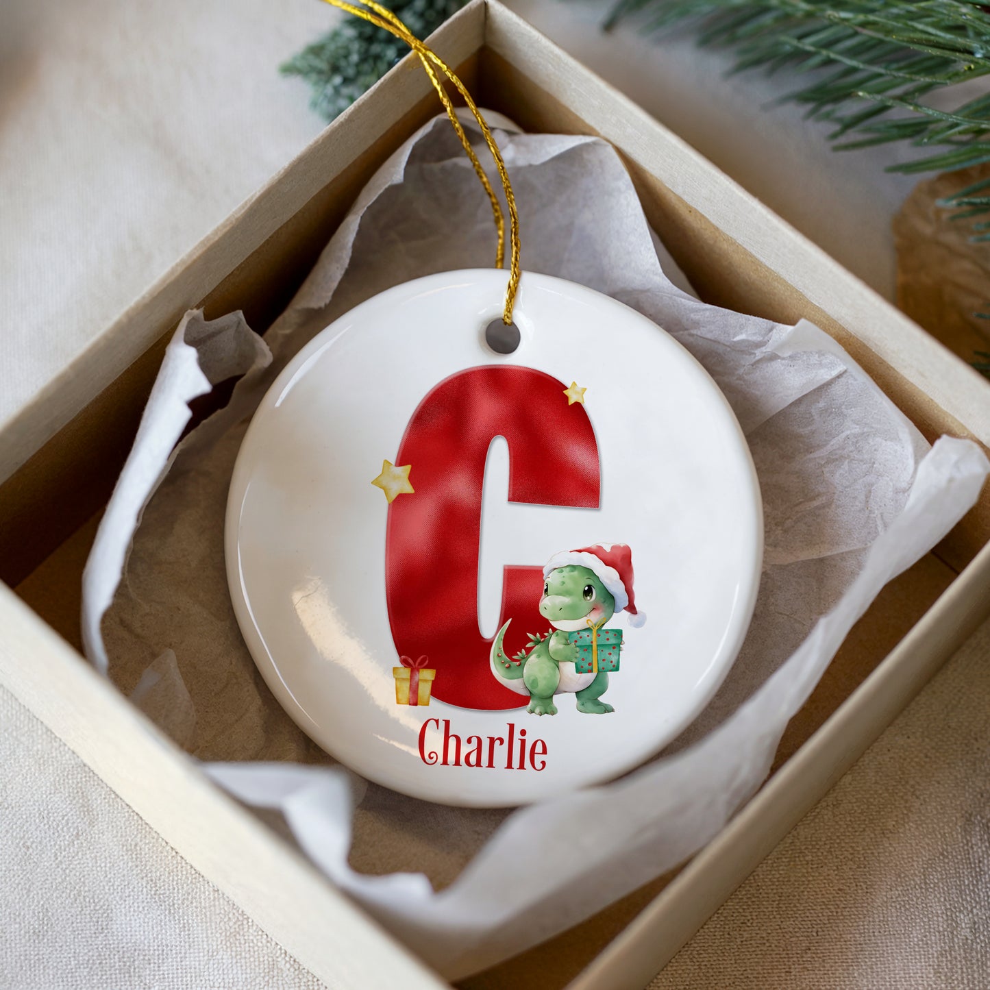 Personalised Christmas Dinosaur Bauble, T-Rex Bauble, Children's Bauble, Dinosaur Themed Tree Decor