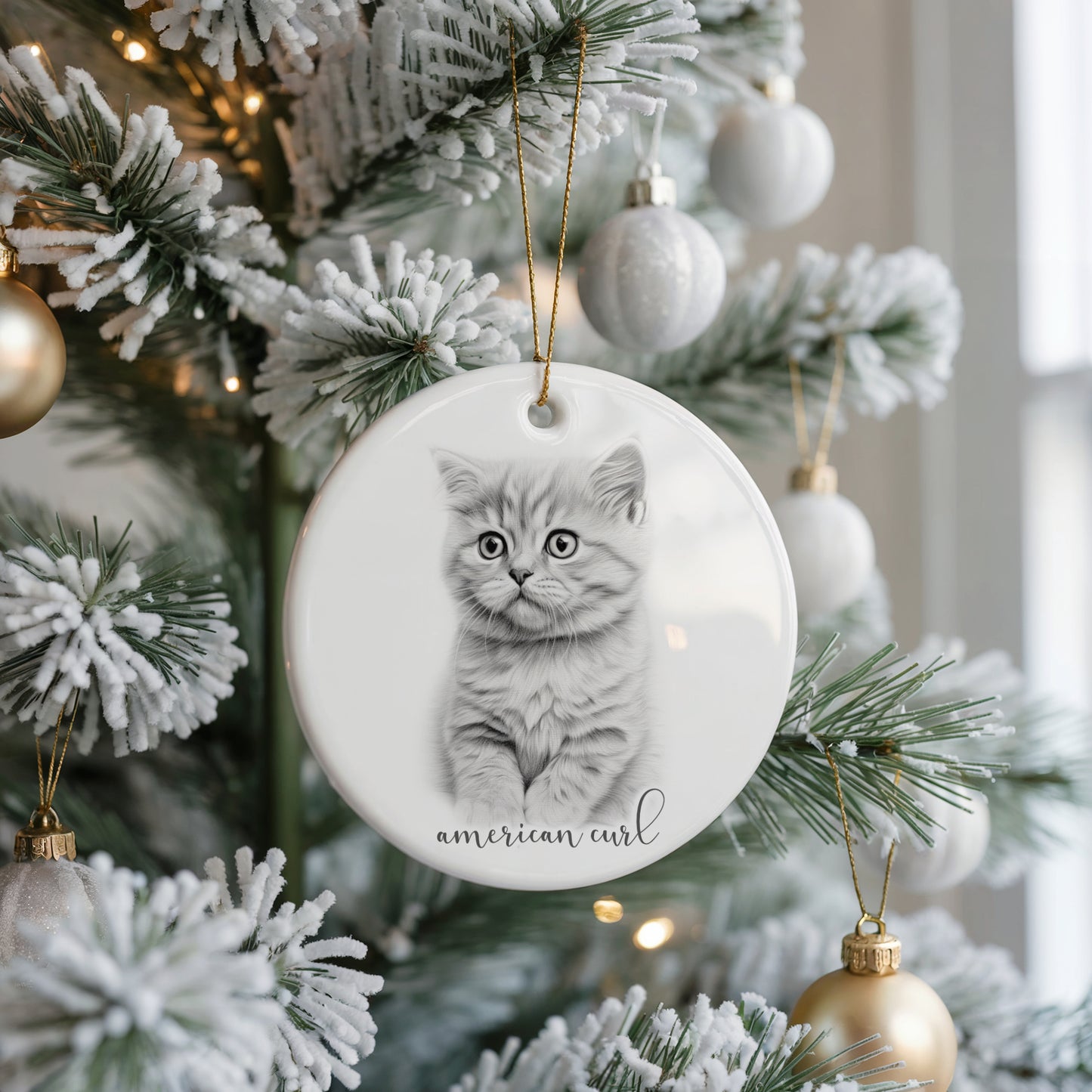 Personalised American Curl Cat Christmas bauble
