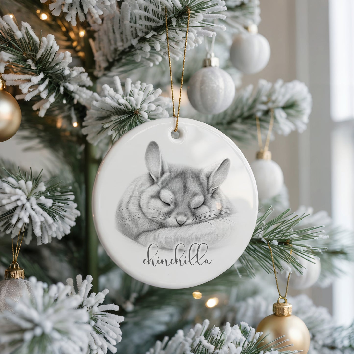 Personalised chinchilla Christmas bauble, chinchilla ceramic bauble, chinchilla lovers Christmas gift, pet chinchilla