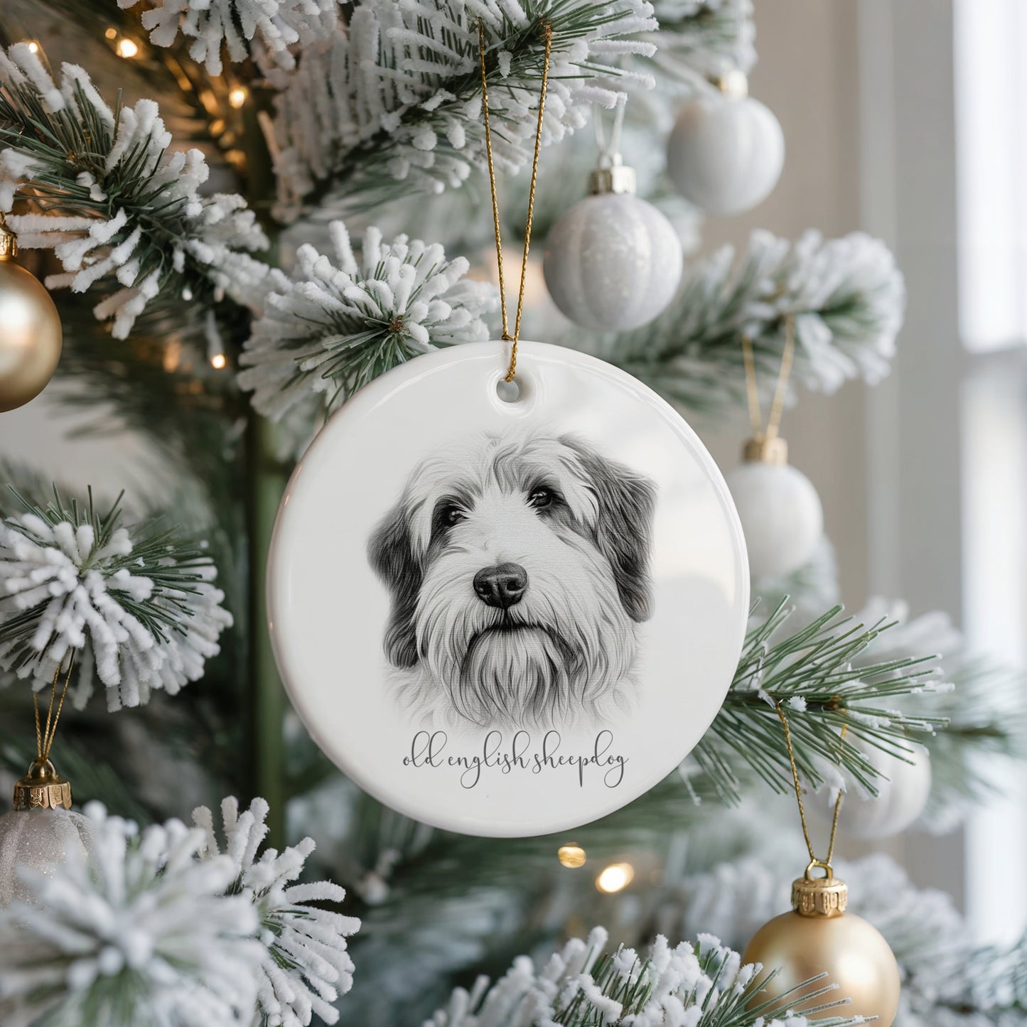 Personalised Old English Sheepdog Christmas bauble