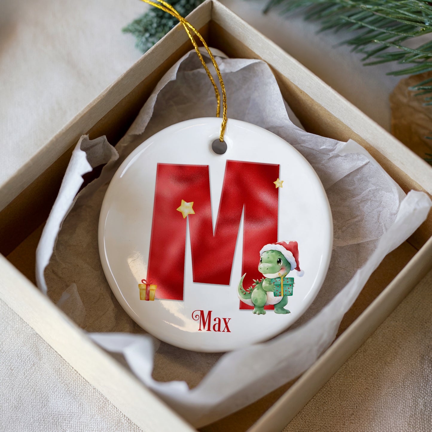 Personalised Christmas Dinosaur Bauble, T-Rex Bauble, Children's Bauble, Dinosaur Themed Tree Decor