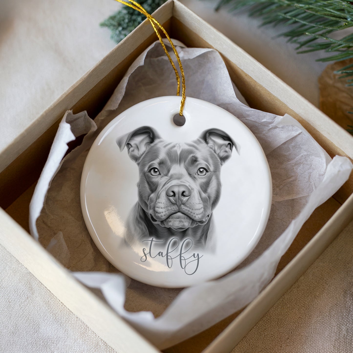 Personalised Staffy Christmas bauble