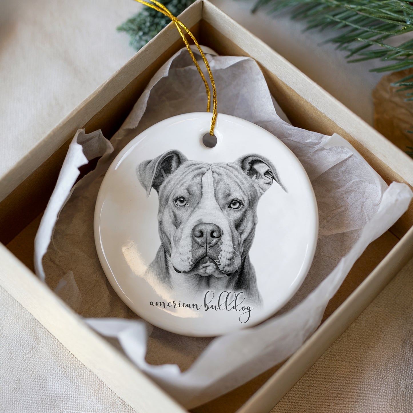 Personalised American Bulldog Christmas bauble