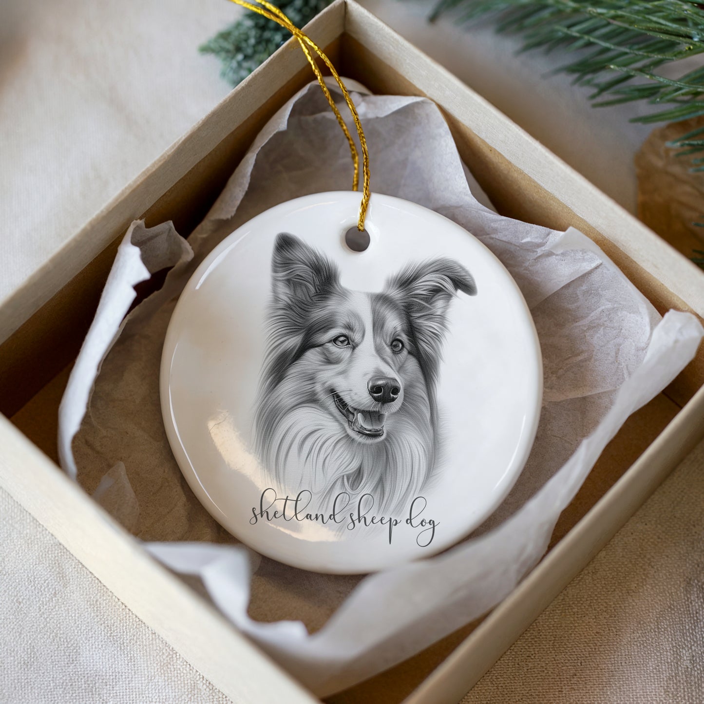 Personalised Shetland Sheep Dog Christmas bauble