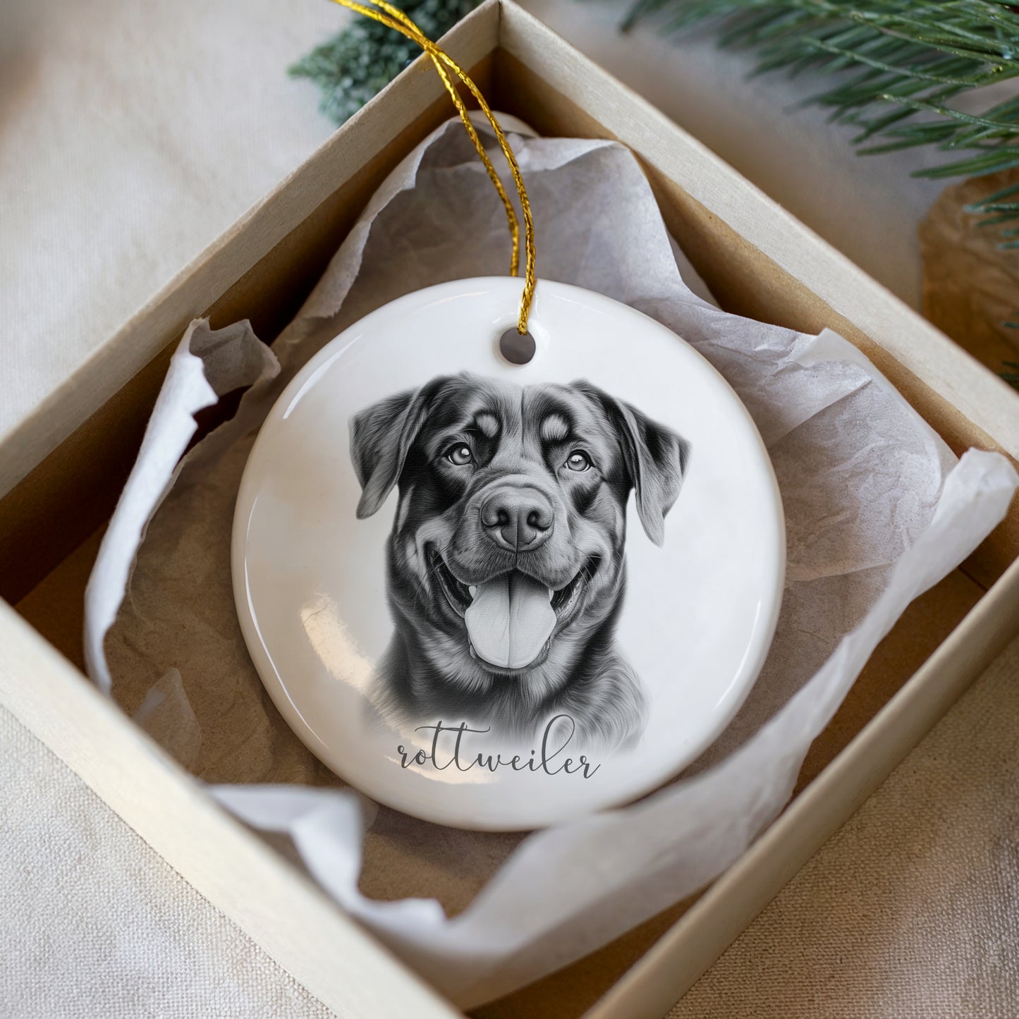 Personalised rottweiler dog Christmas bauble, dog breed ceramic bauble, dog lovers Christmas gift