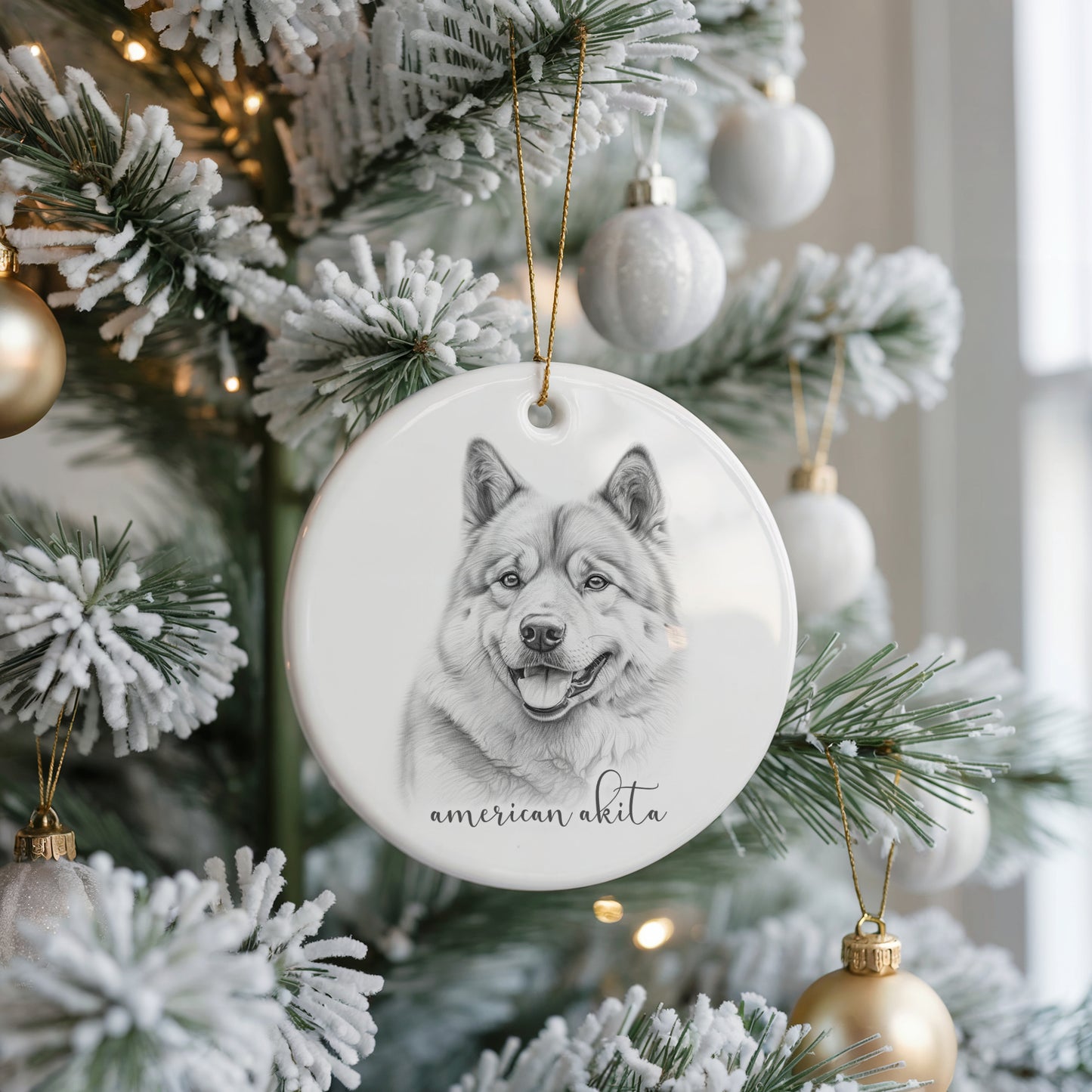 Personalised American Akita Christmas bauble