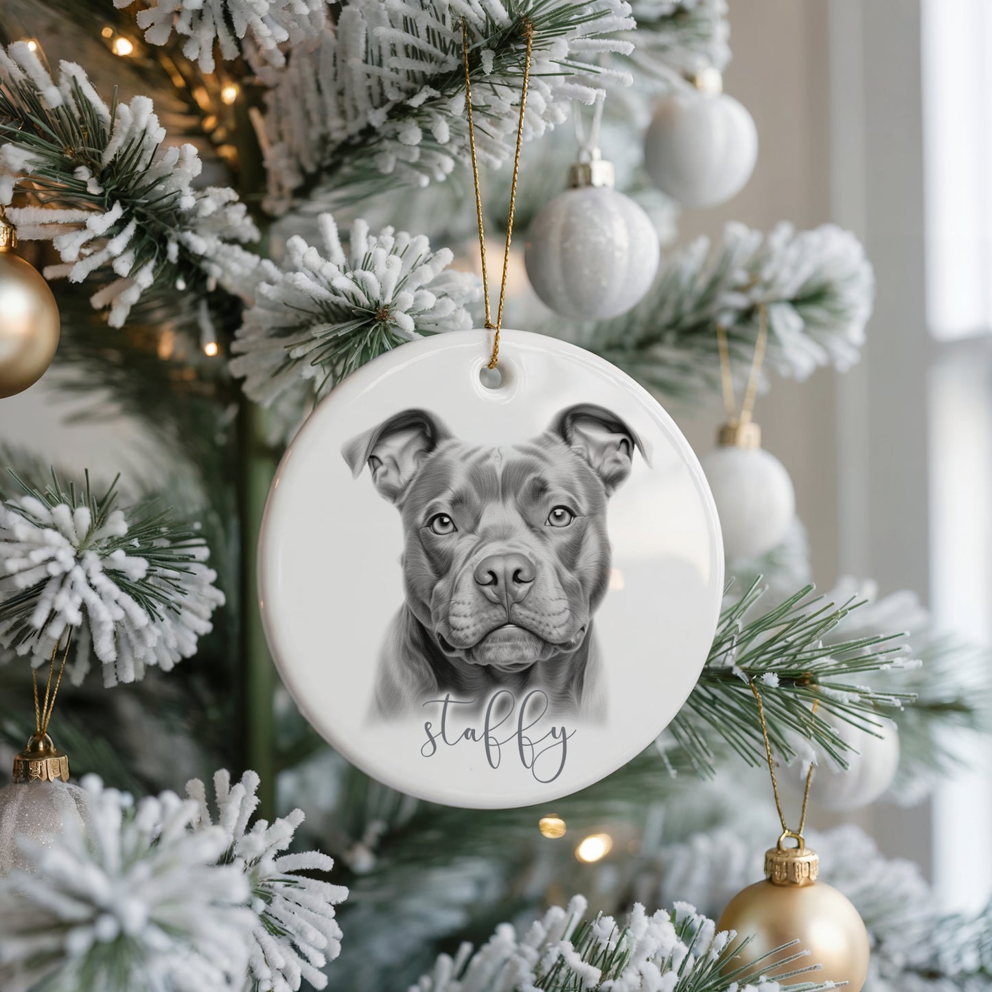 Personalised Staffy Christmas bauble
