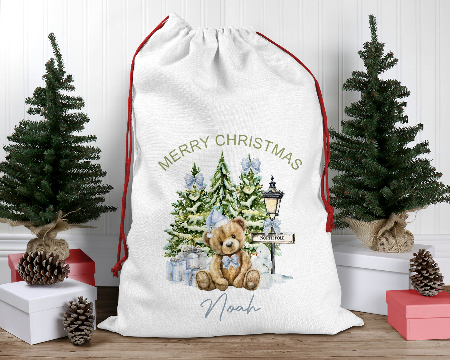Personalised Teddy Santa Sack, First Christmas Santa sack