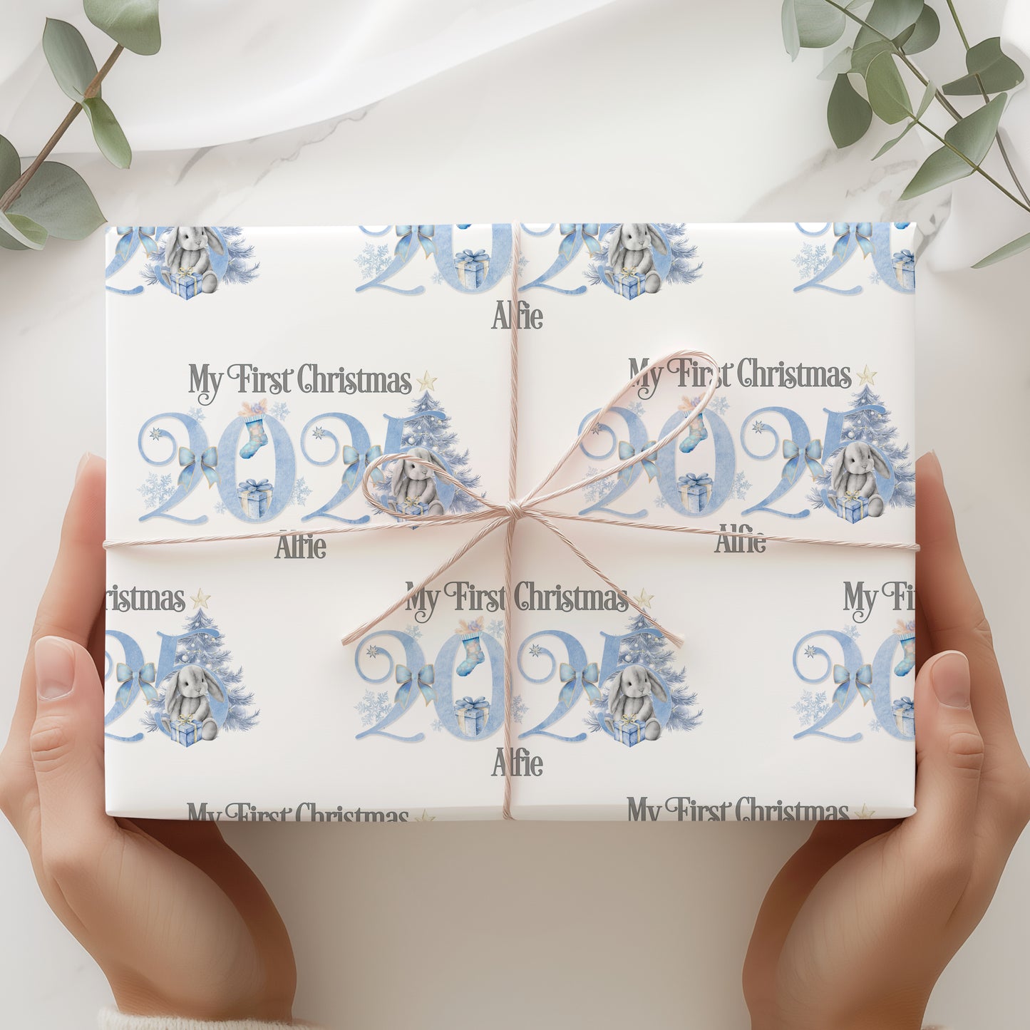 Personalised Bunny 1st Xmas Wrapping Paper Roll, First Christmas 2025 Gift Wrap, Baby Bunny Christmas gift, Wrapping paper with name