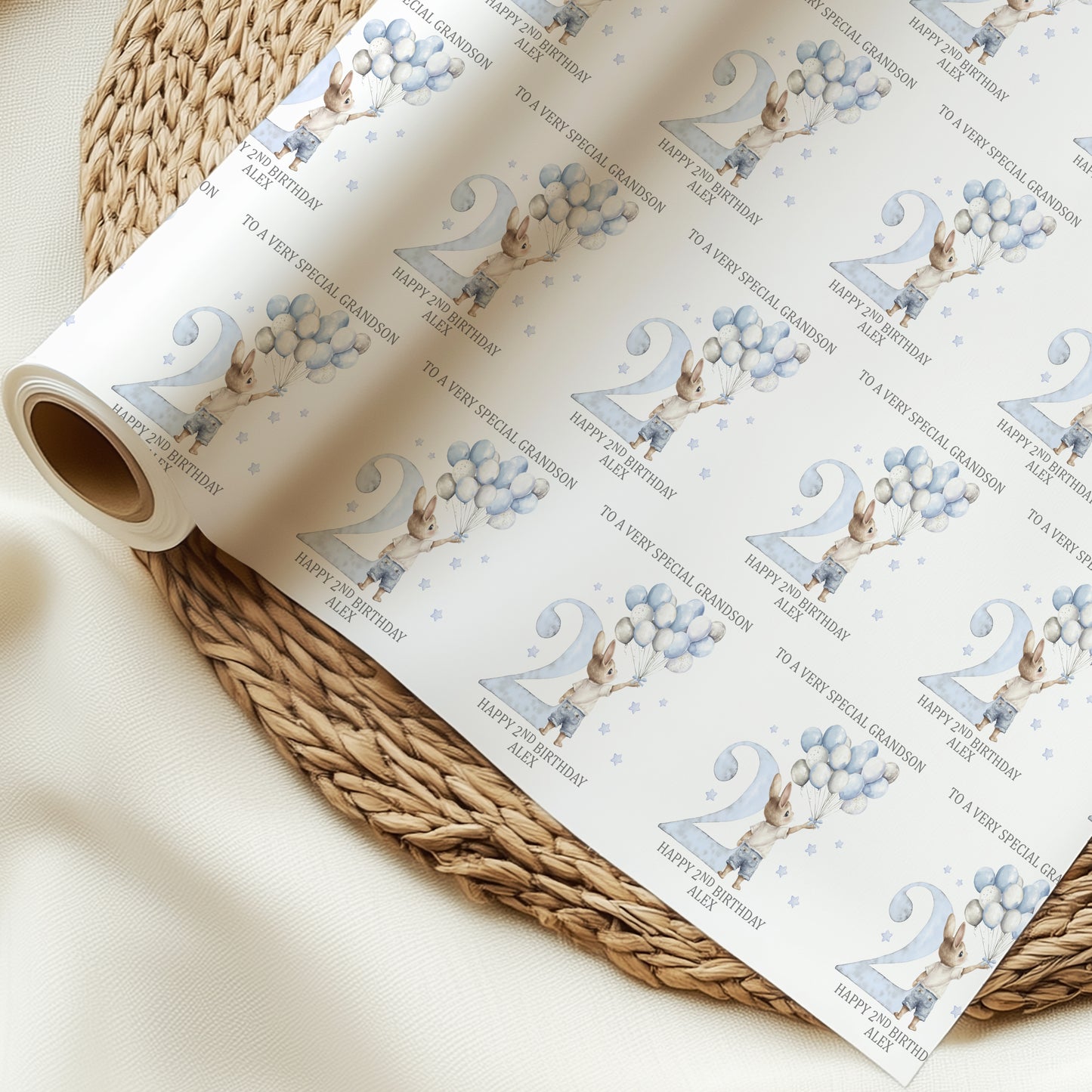 Personalised Blue Bunny Birthday Wrapping Paper