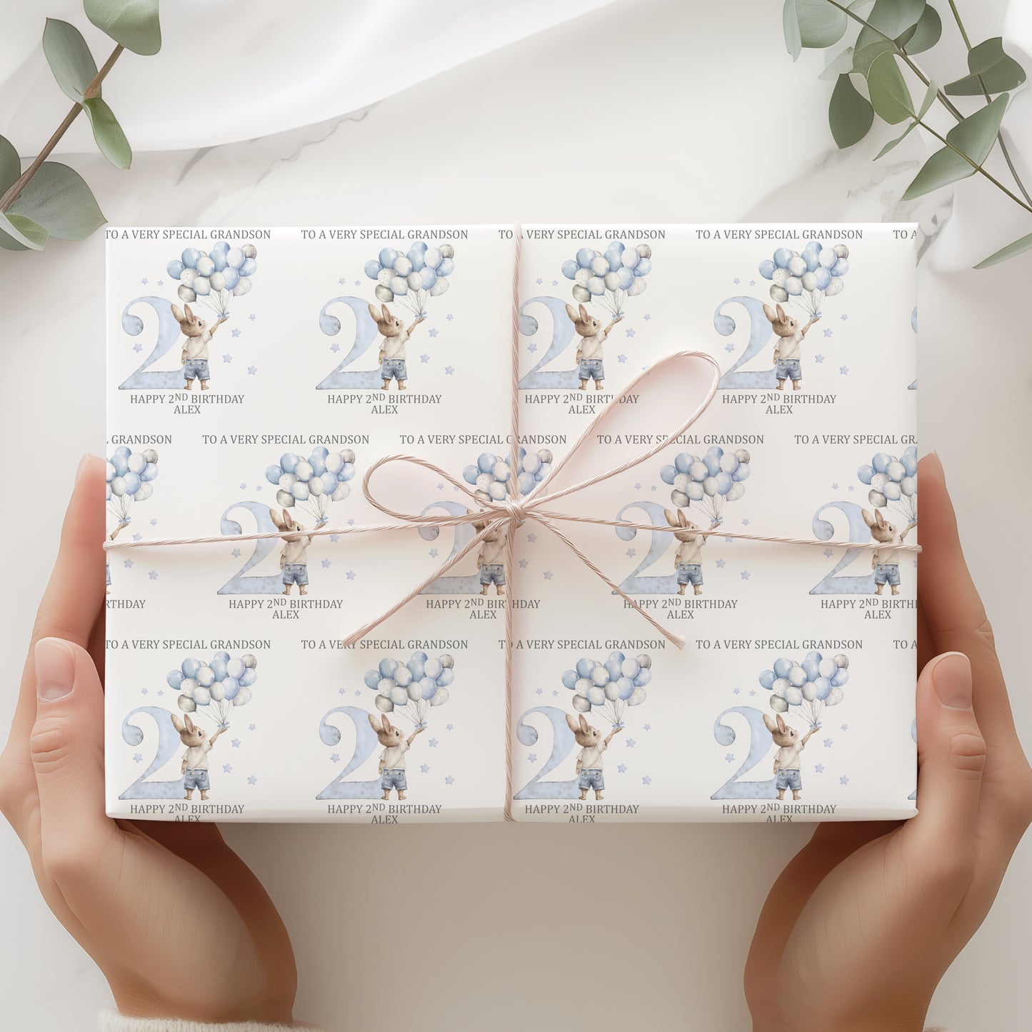 Personalised Blue Bunny Birthday Wrapping Paper