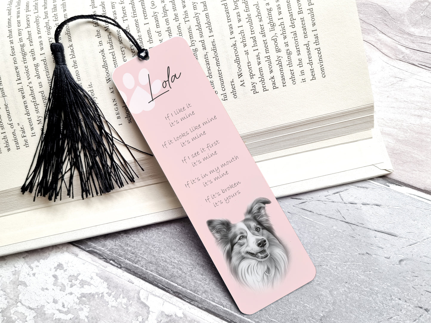 Personalised Shetland Sheep Dog Bookmark