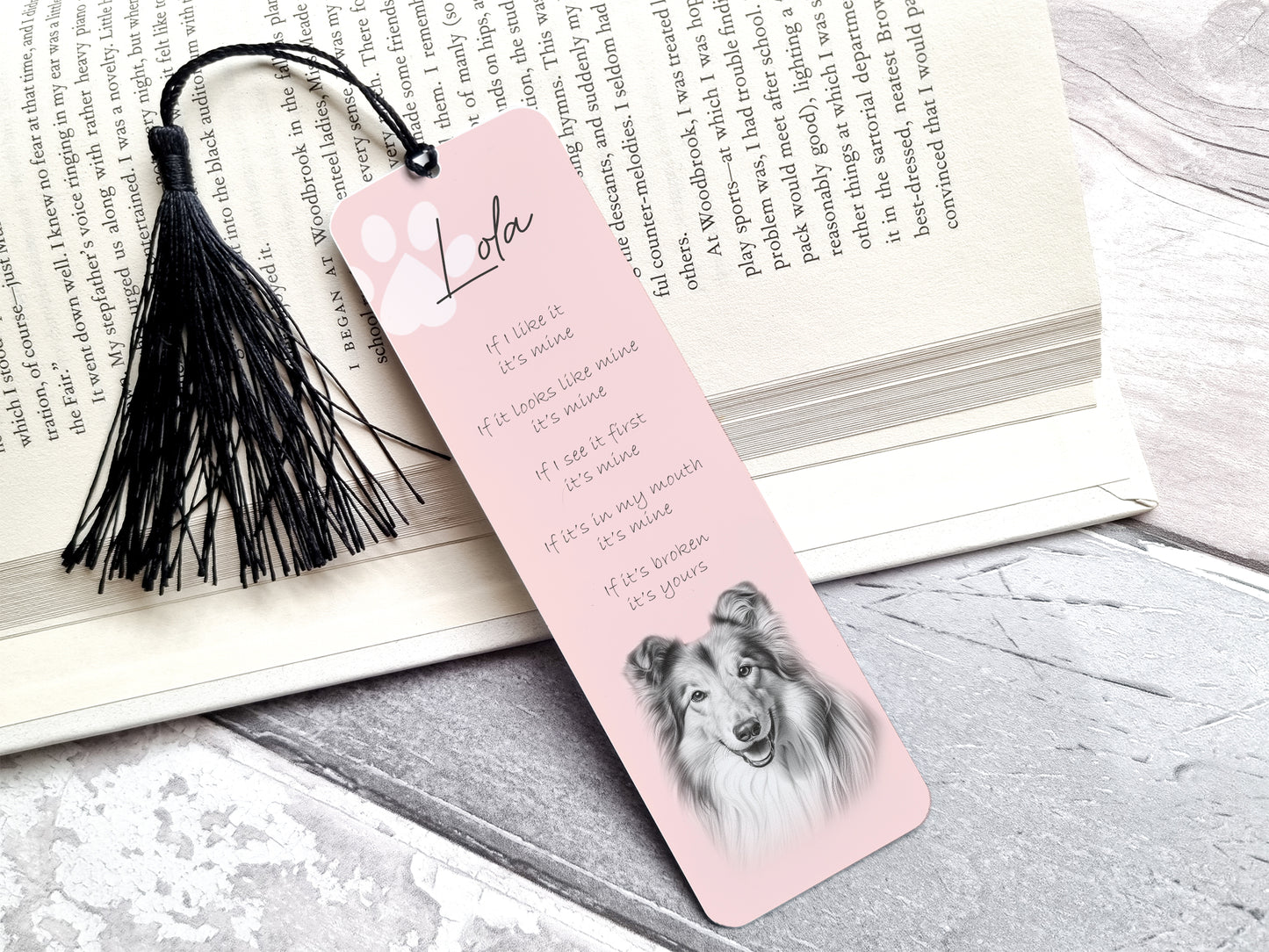 Personalised Rough Collie Bookmark