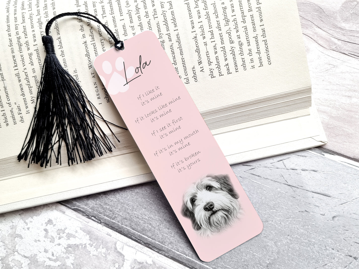 Personalised Old English Sheepdog Bookmark