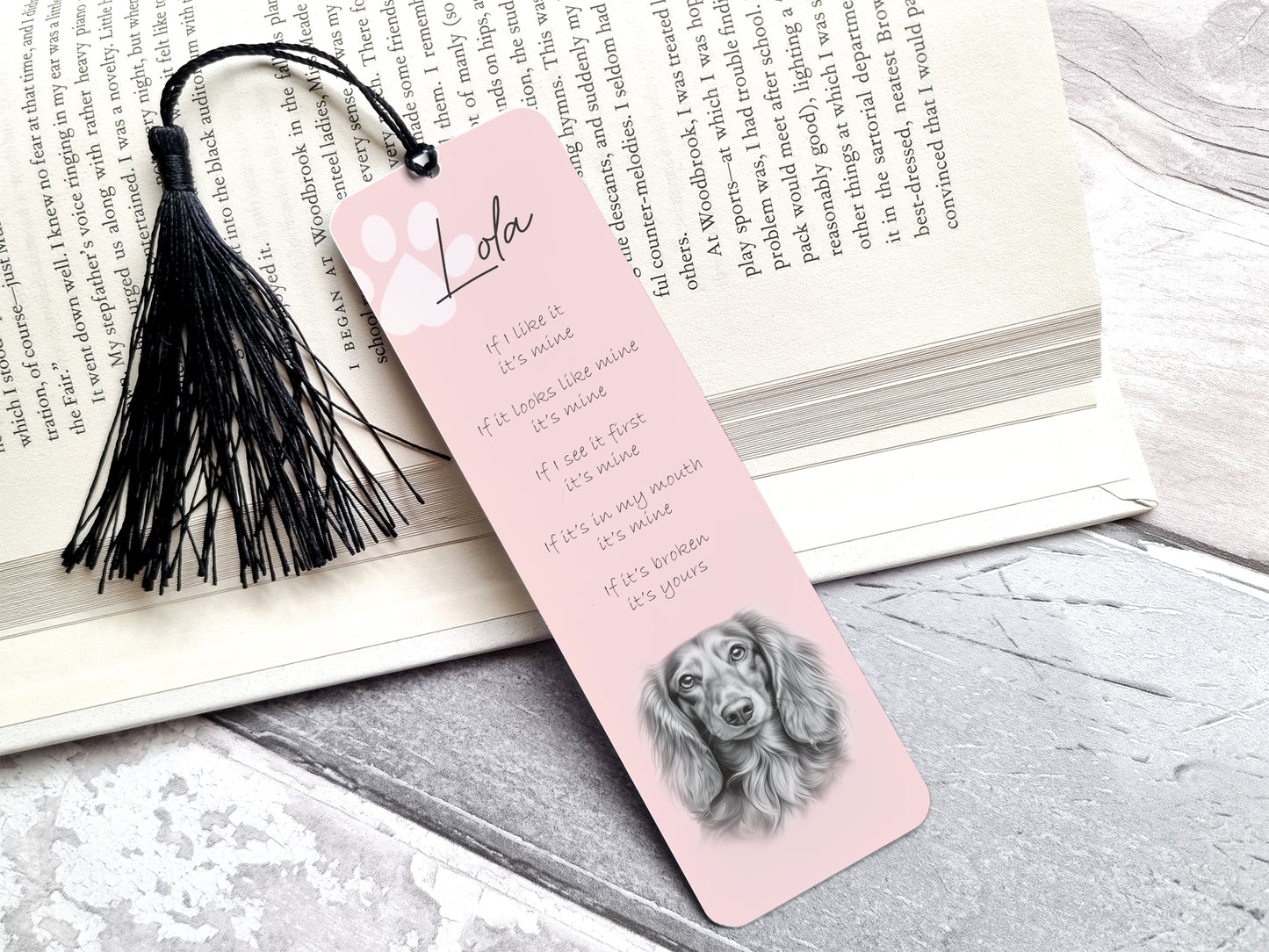 Personalised Long Haired Dachshund Bookmark