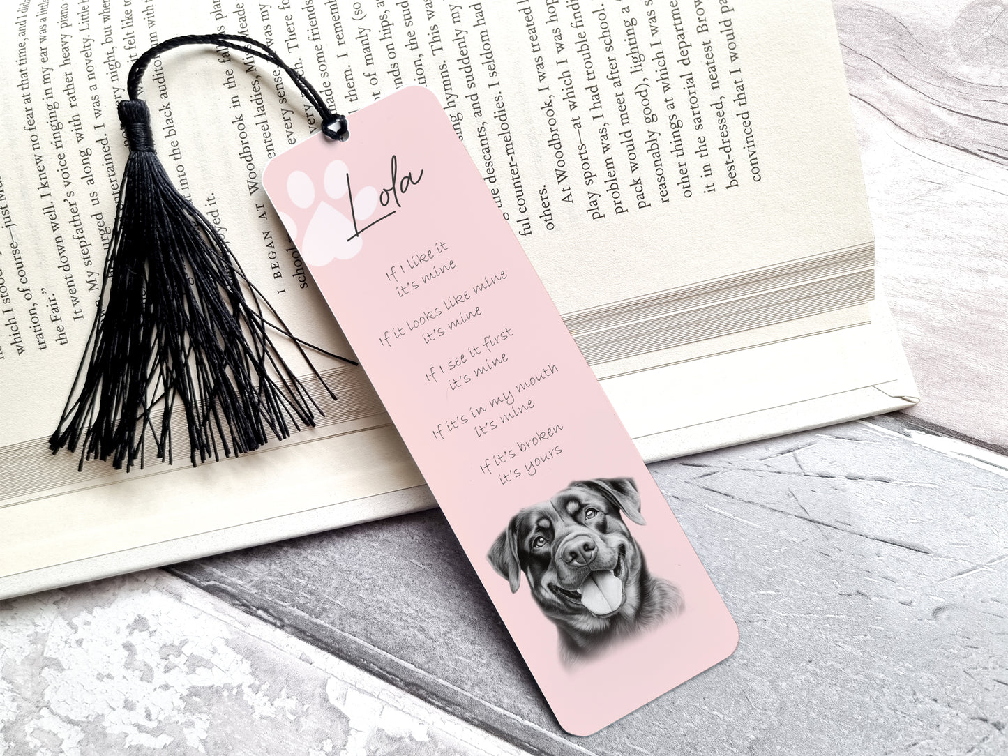 Personalised Rottweiler Bookmark