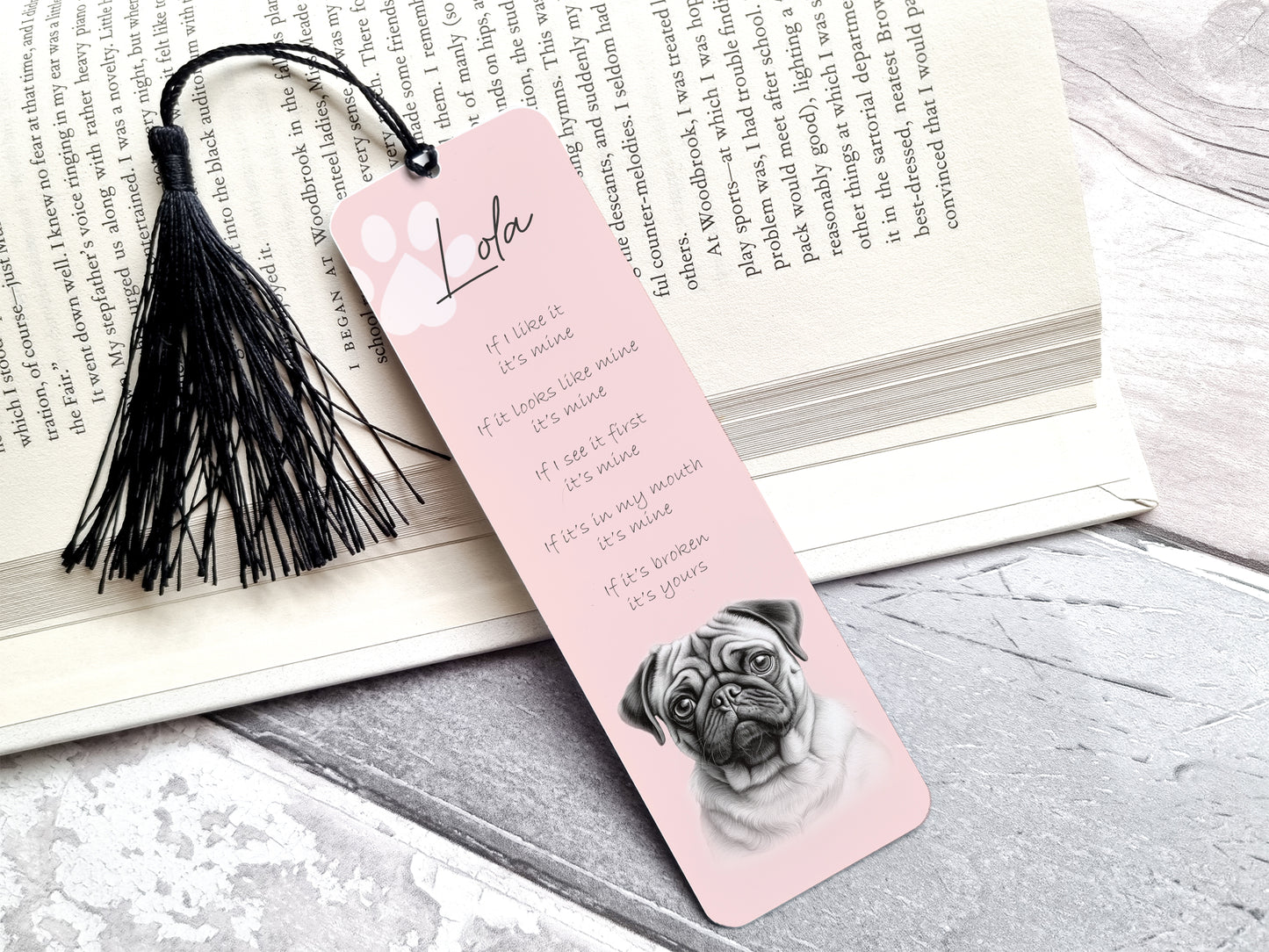 Personalised Pug Bookmark