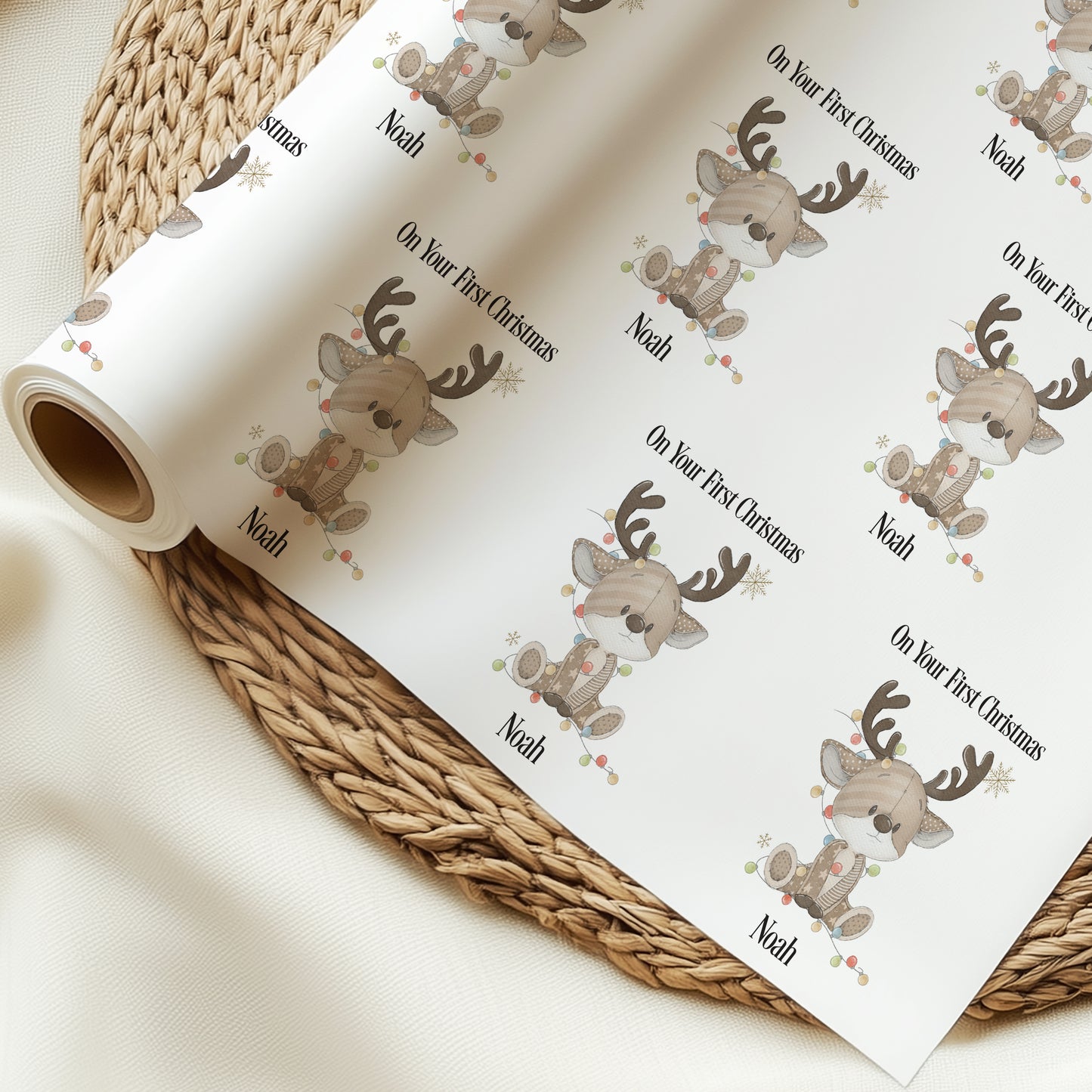 Personalised Neutral Reindeer Wrapping Paper
