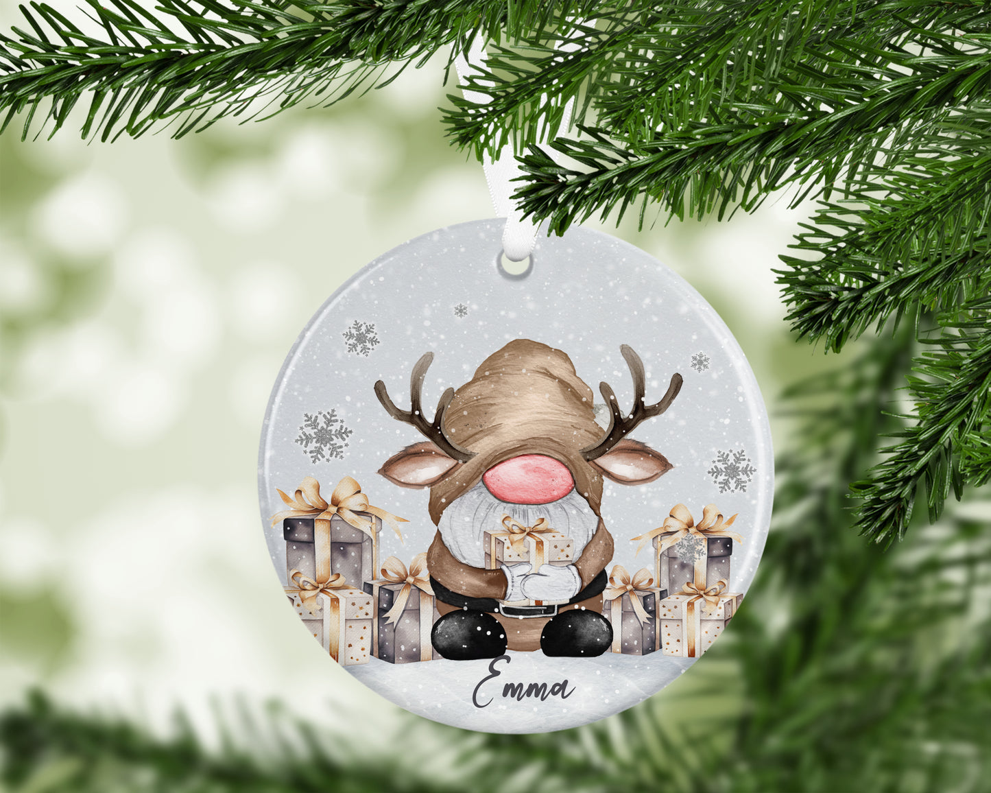 Personalised reindeer gonk bauble, ceramic hanging decoration, gonk gifts, custom tree decoration, gonk tree decoration, gonk lover gift