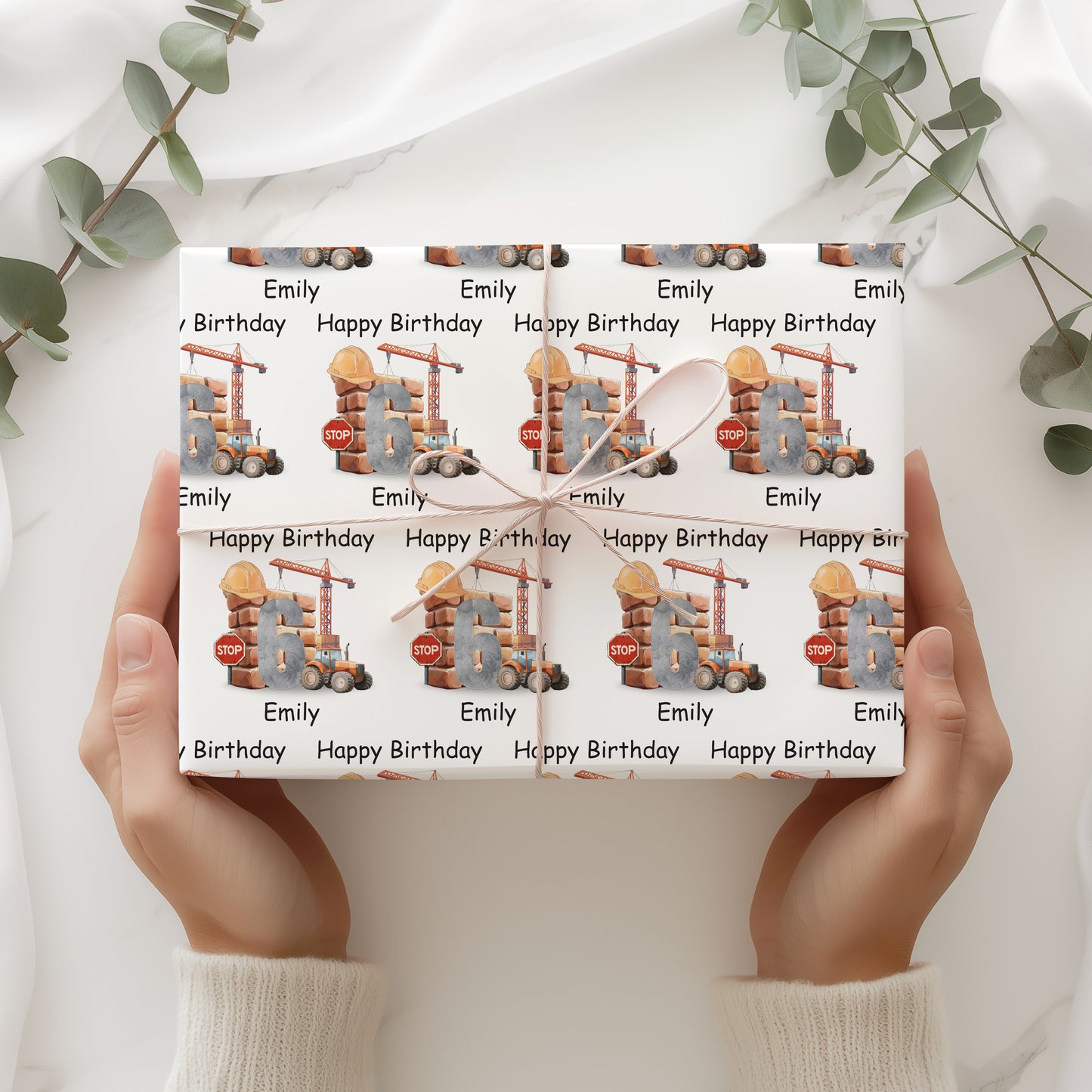 Personalised Kids Construction Theme Wrapping Paper