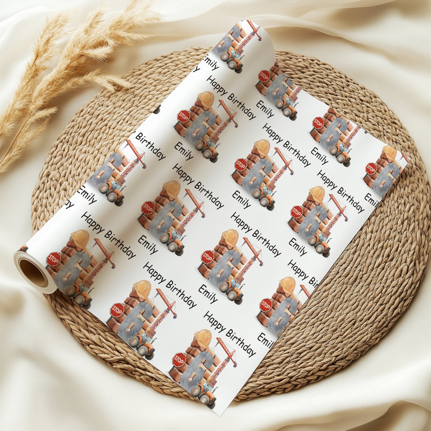 Personalised Kids Construction Theme Wrapping Paper