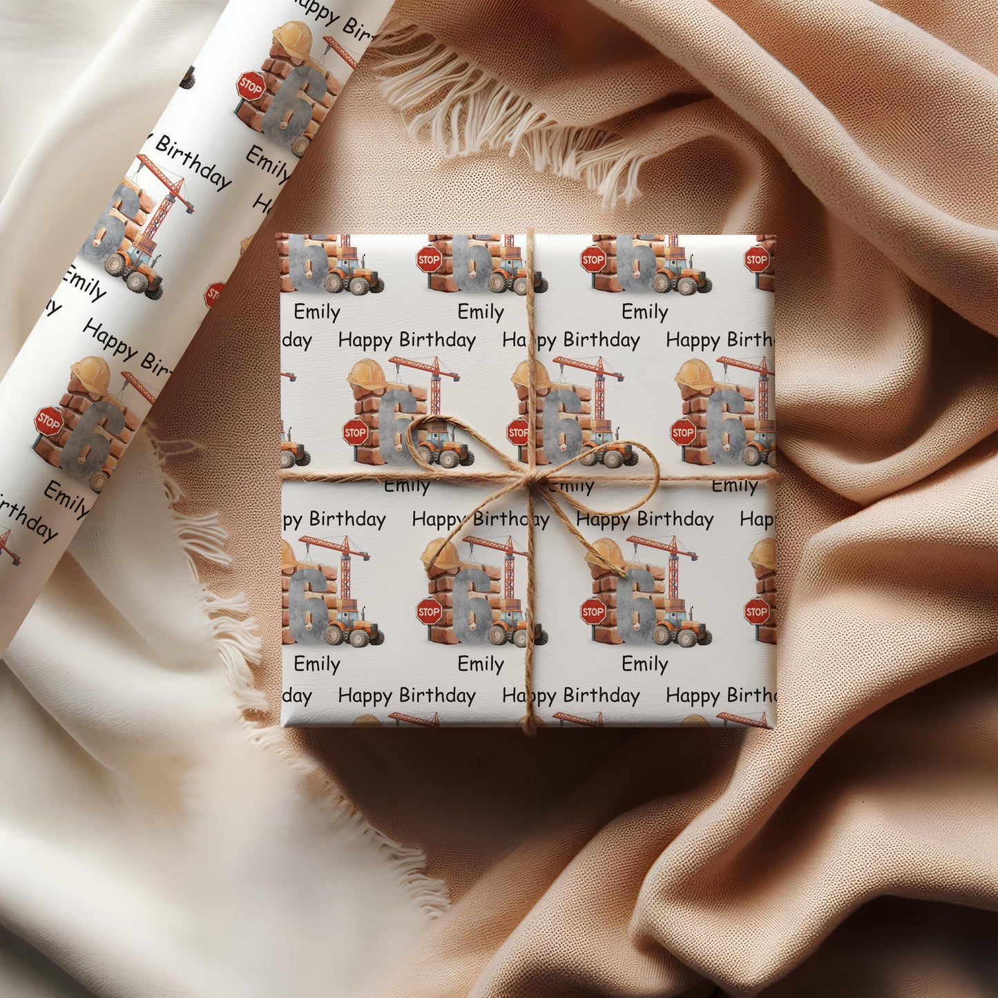 Personalised Kids Construction Theme Wrapping Paper