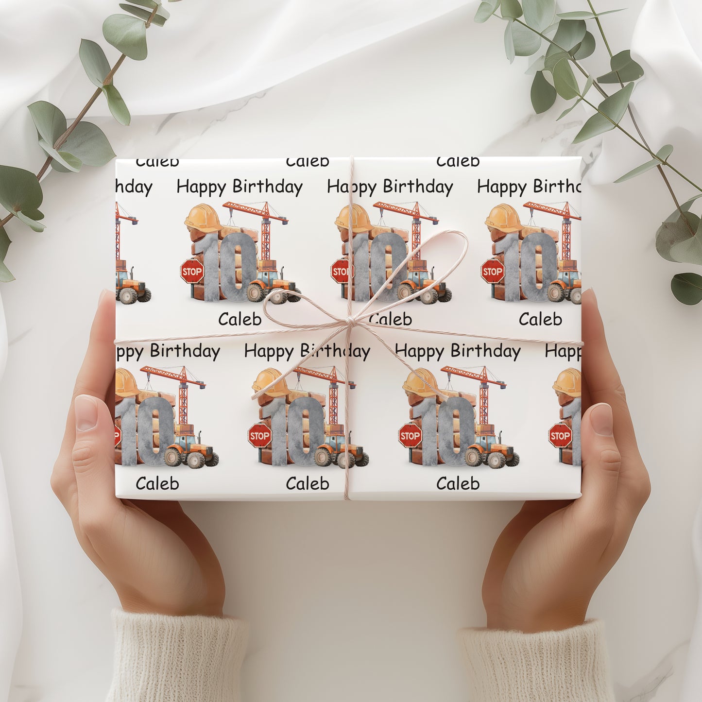 Personalised Kids Construction Theme Wrapping Paper
