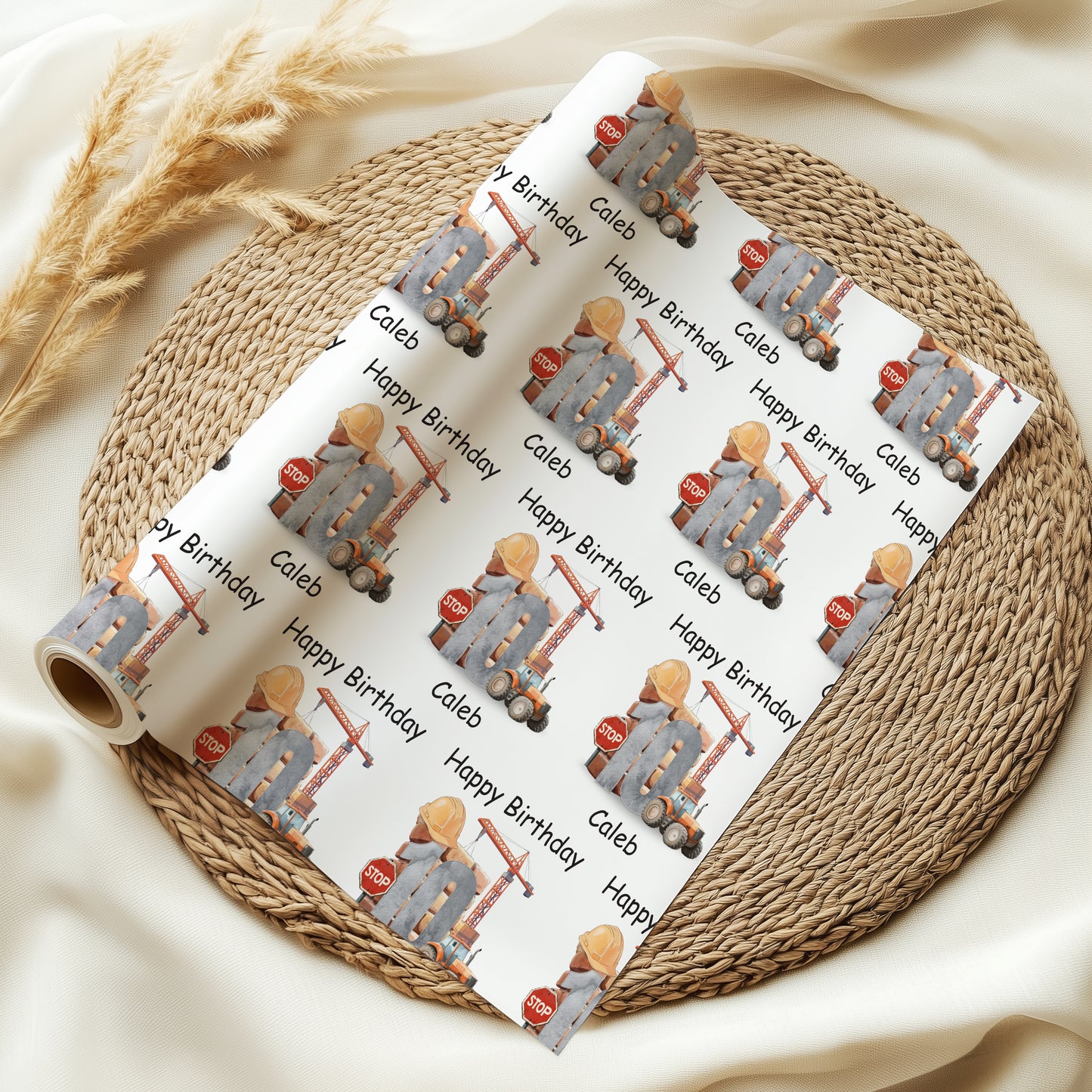 Personalised Kids Construction Theme Wrapping Paper