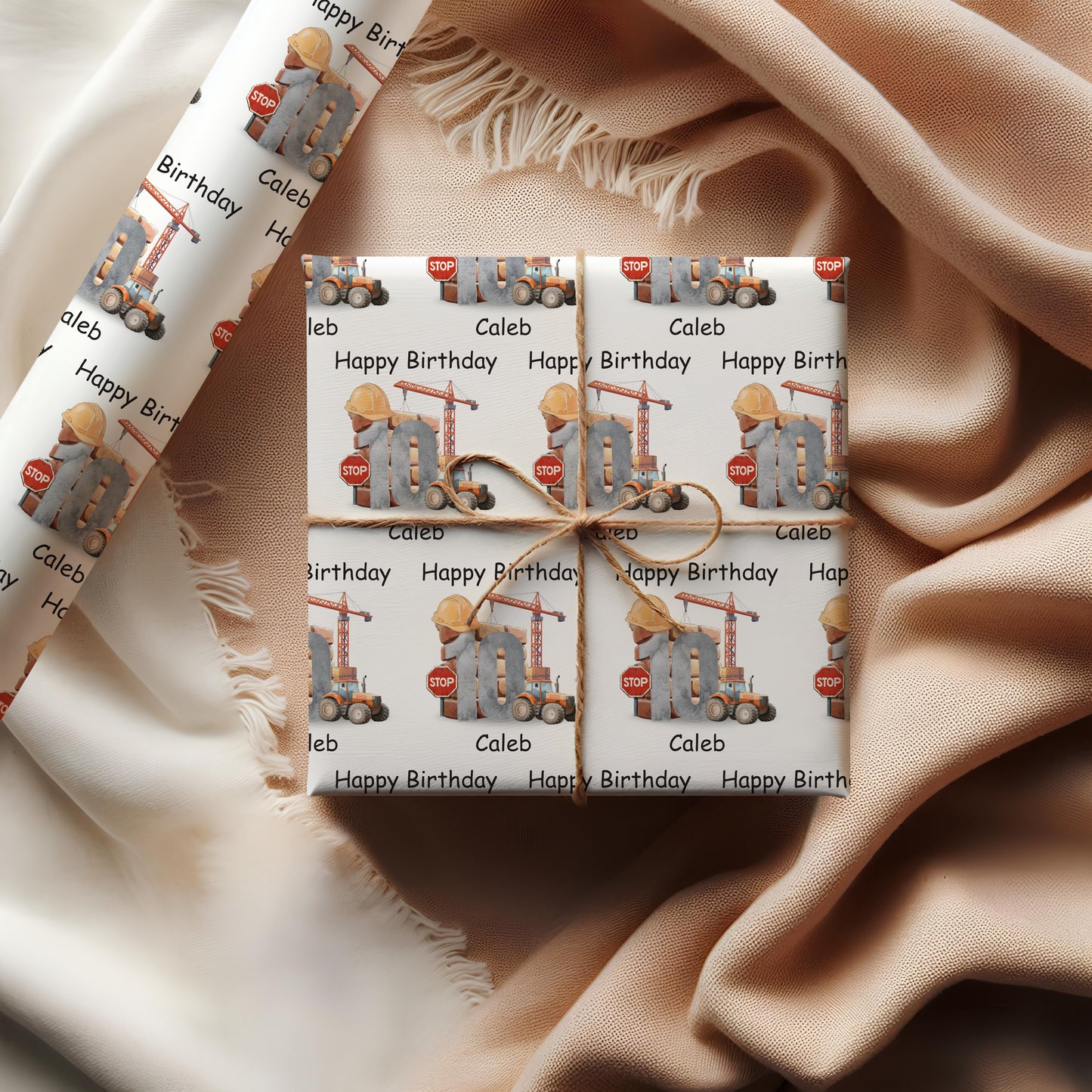 Personalised Kids Construction Theme Wrapping Paper
