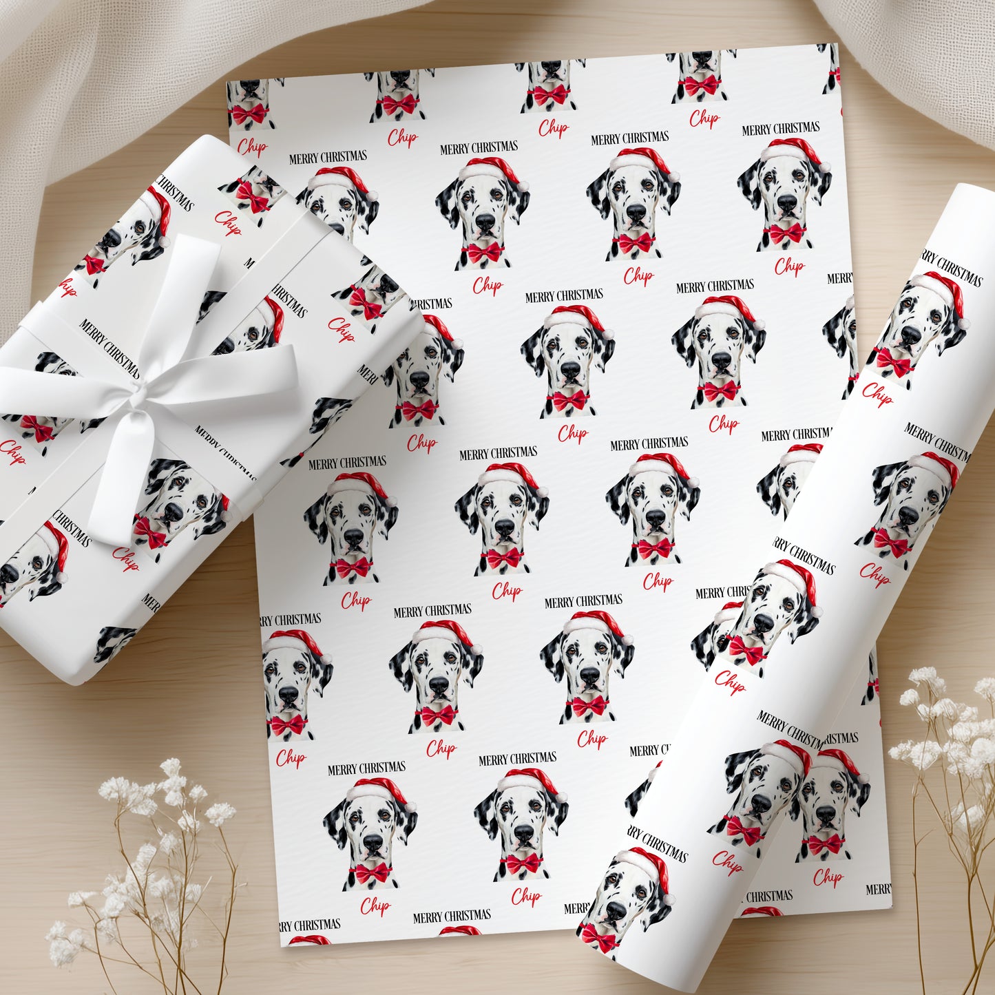 Dalmatian Christmas Wrapping Paper, Personalised Dalmatian Gift Wrap