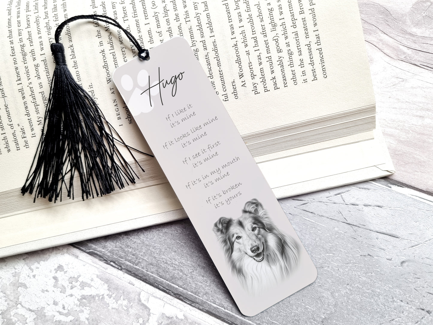 Personalised Rough Collie Bookmark