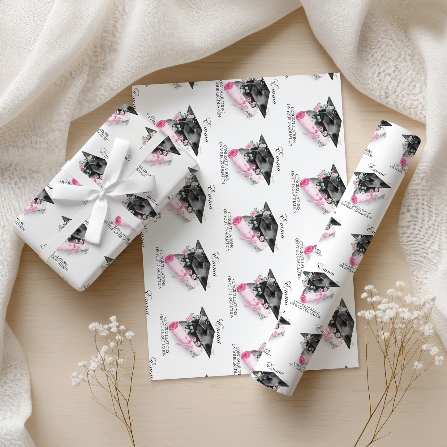 Personalised Pink Graduation Wrapping Paper