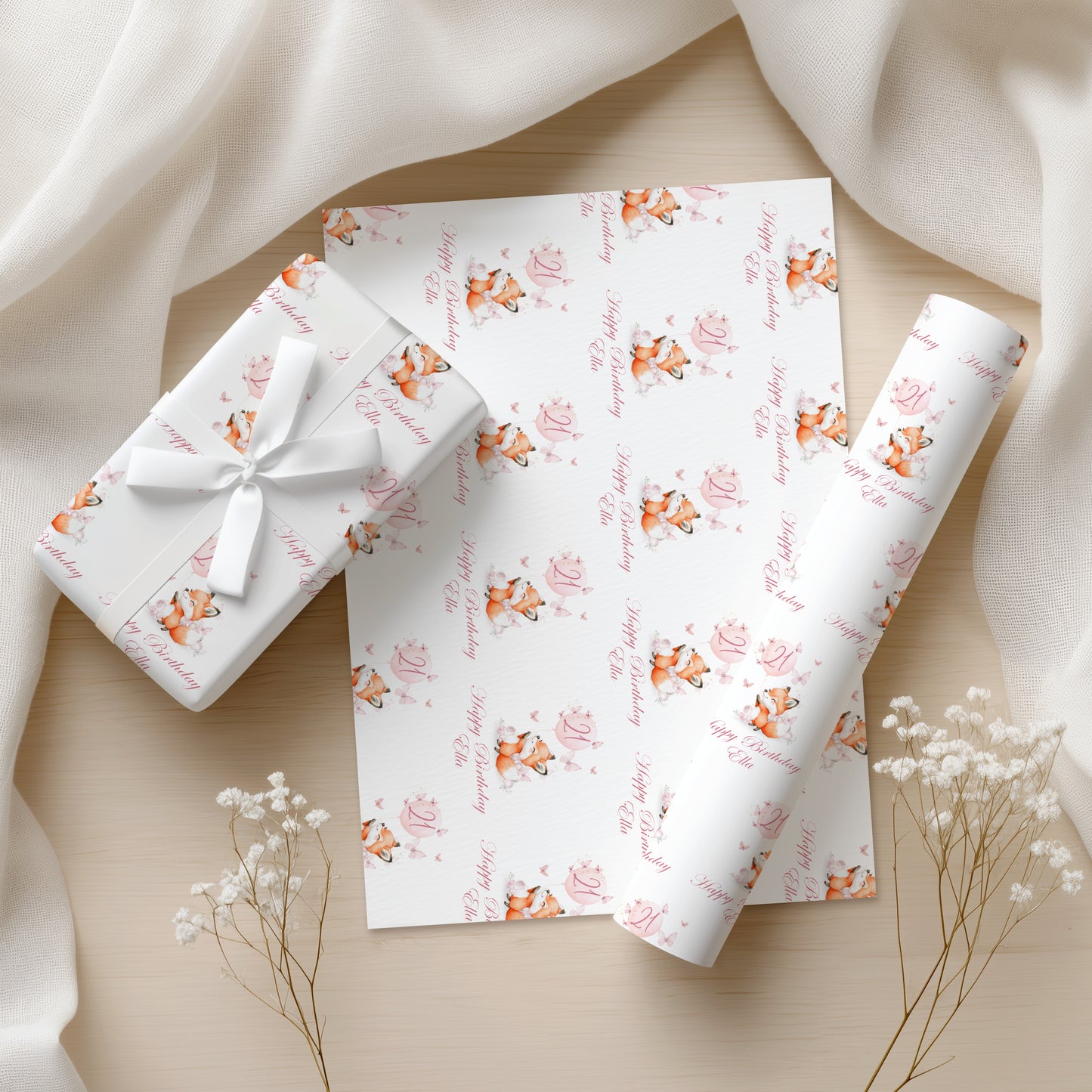 Personalised Fox Milestone Birthday Wrapping Paper