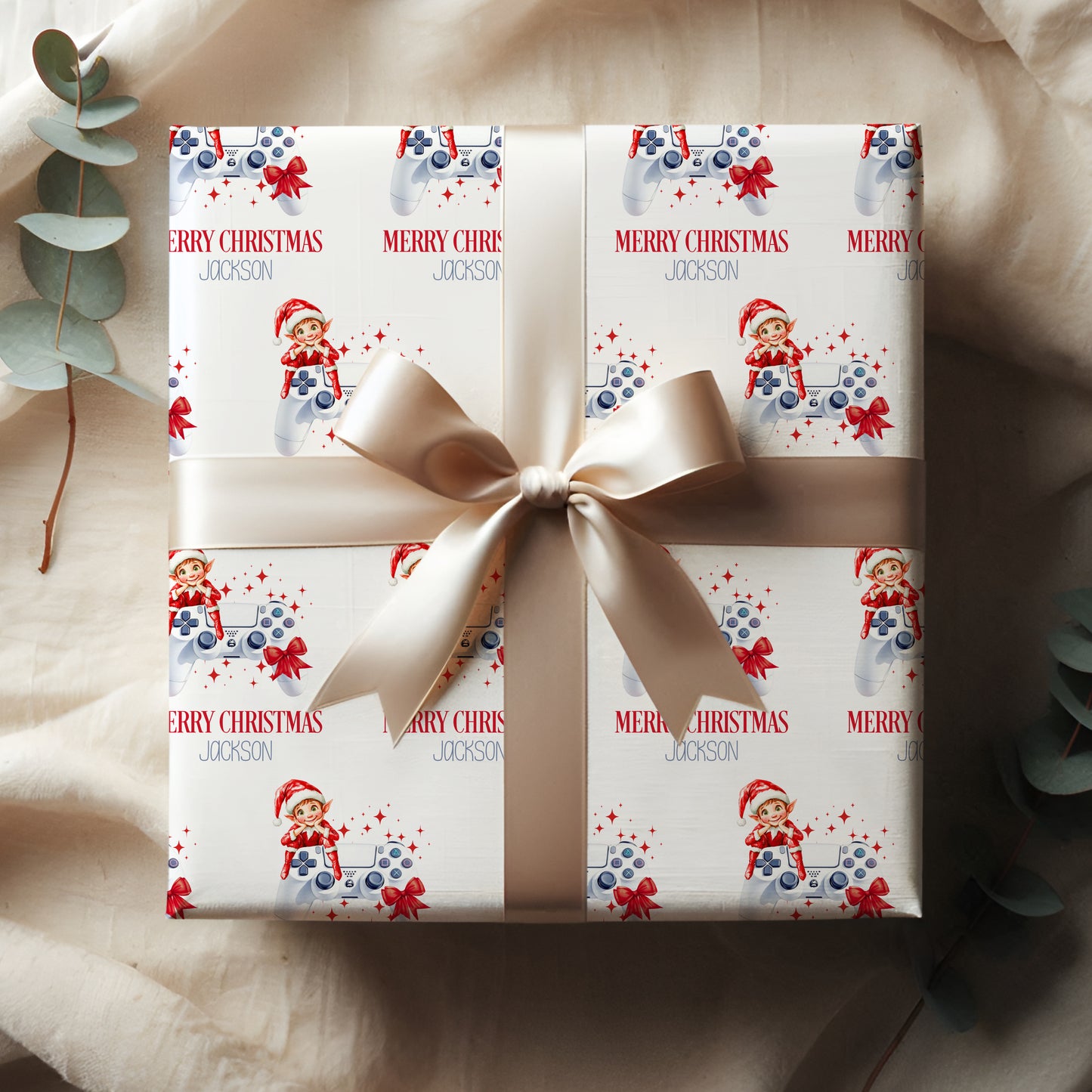 Personalised Christmas Elf Gamer Wrapping Paper