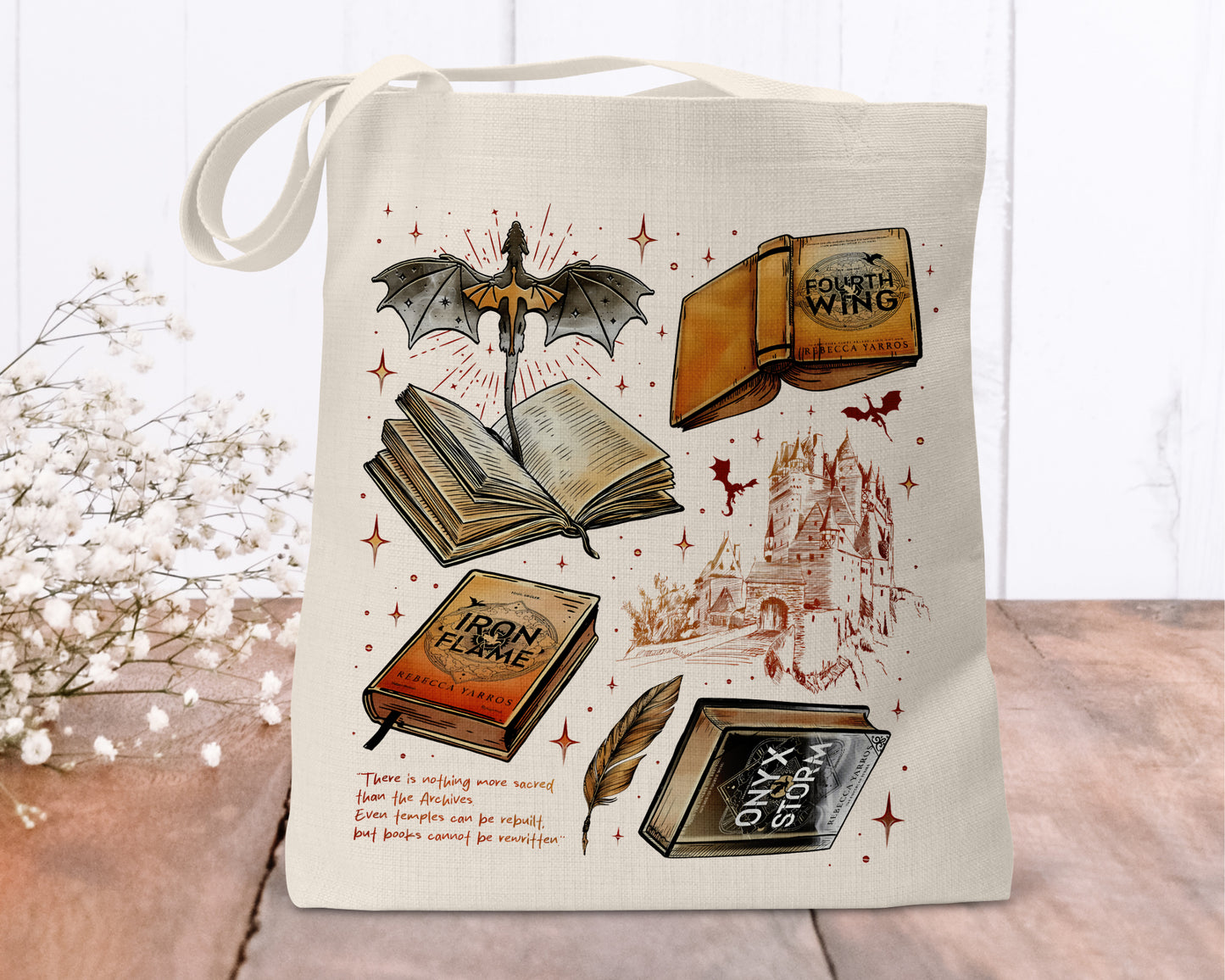 Onyx Storm linen shopping bag - Fourth Wing - Iron Flame - Booktok Merchandise - Reusable Bag - Fantasy Reader Gifts