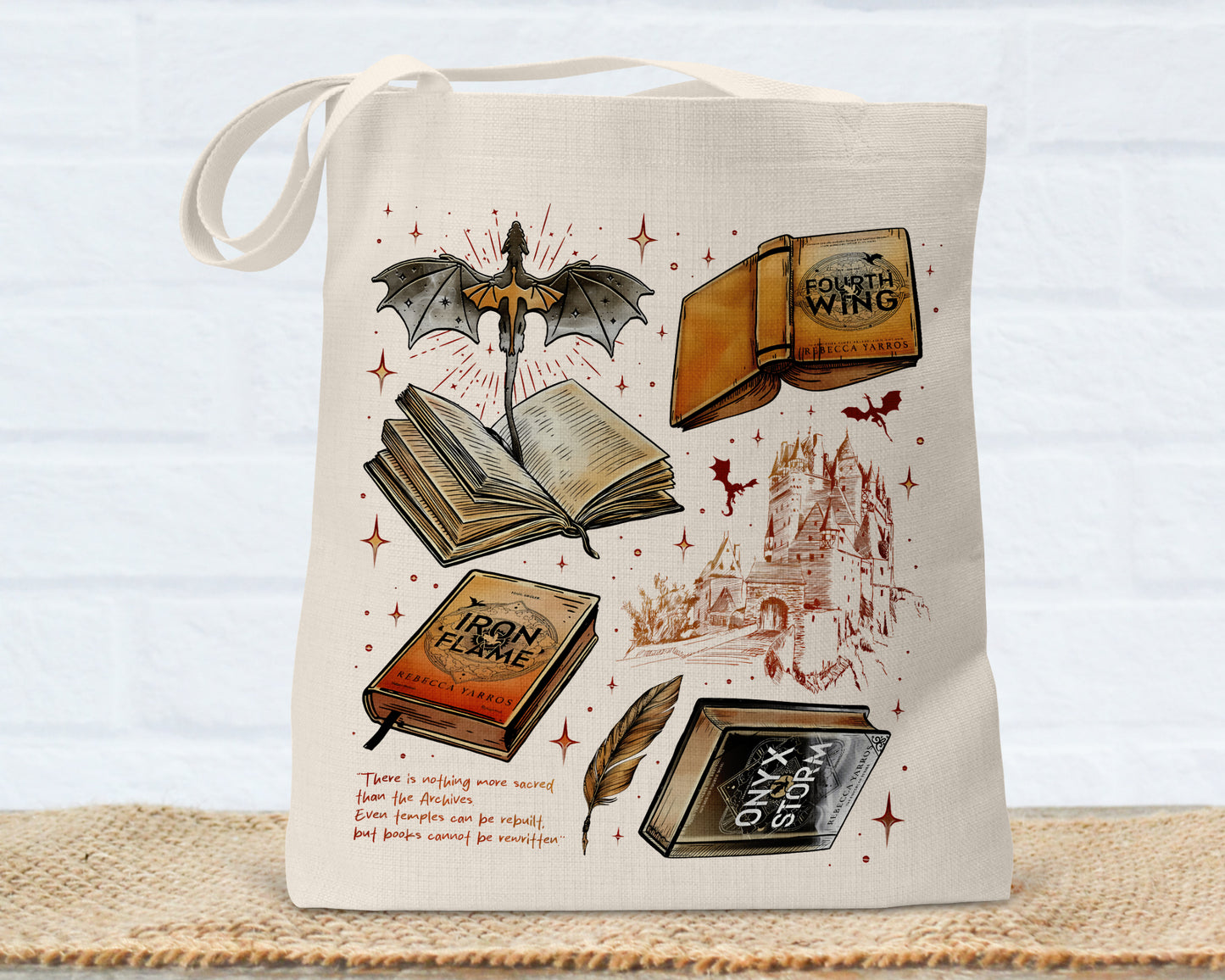 Onyx Storm linen shopping bag - Fourth Wing - Iron Flame - Booktok Merchandise - Reusable Bag - Fantasy Reader Gifts