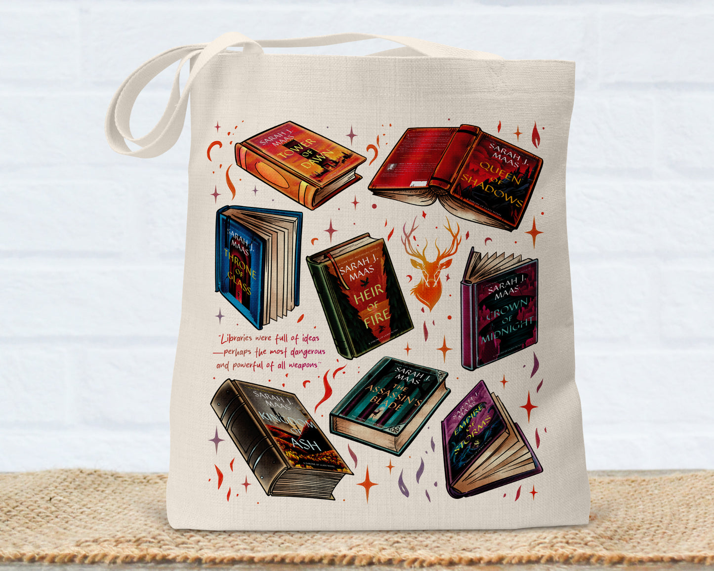 Throne of glass linen shopping bag - TOG - Booktok Merchandise - Reusable Bag - Fantasy Reader Gifts