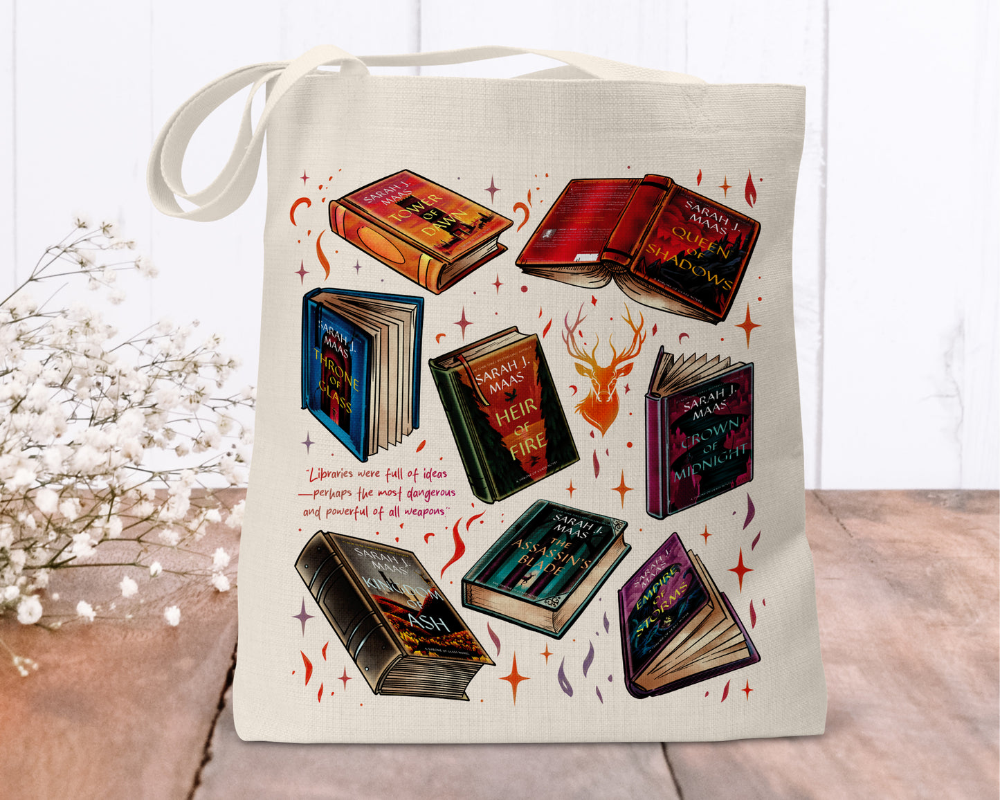 Throne of glass linen shopping bag - TOG - Booktok Merchandise - Reusable Bag - Fantasy Reader Gifts
