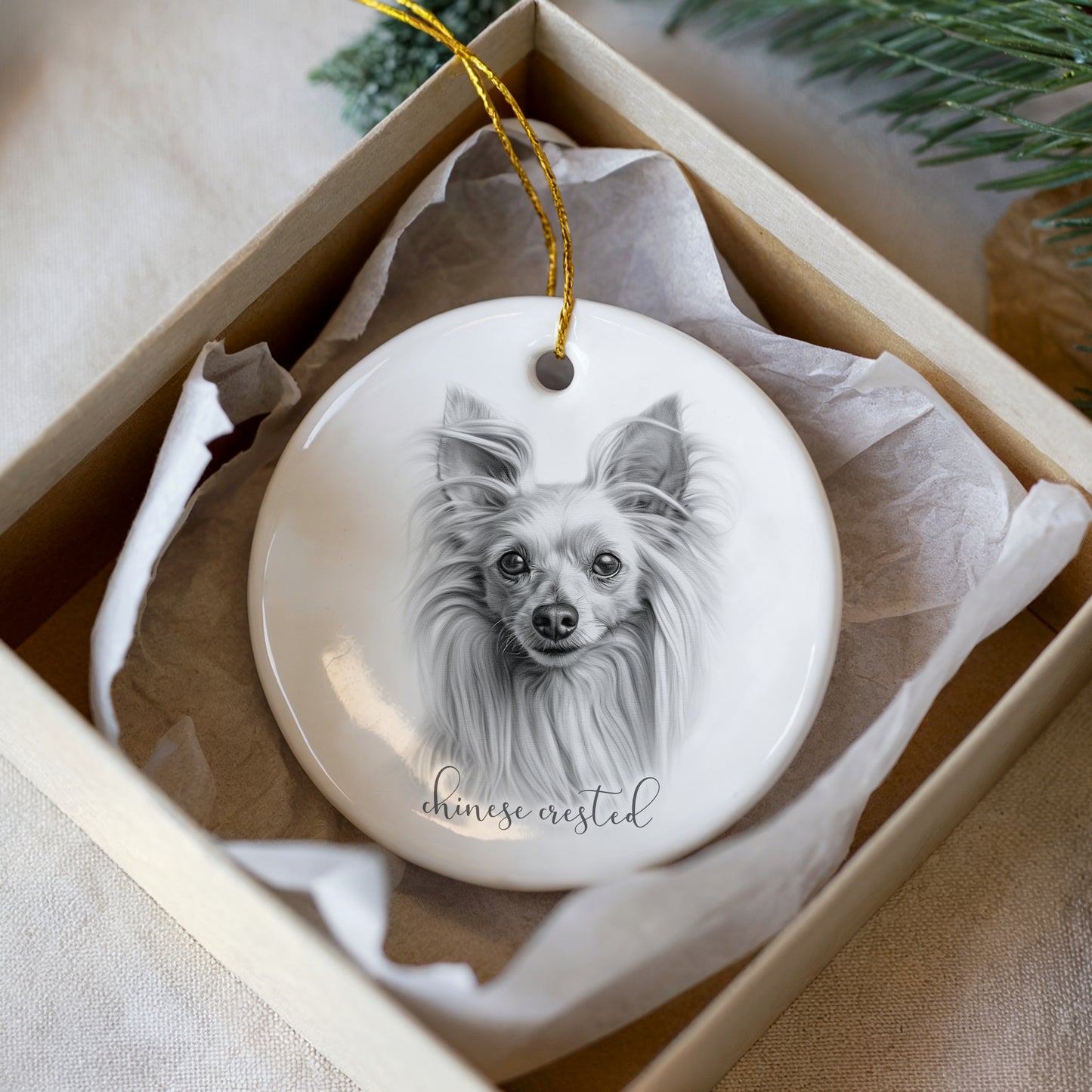 Personalised Chinese Crested Christmas bauble