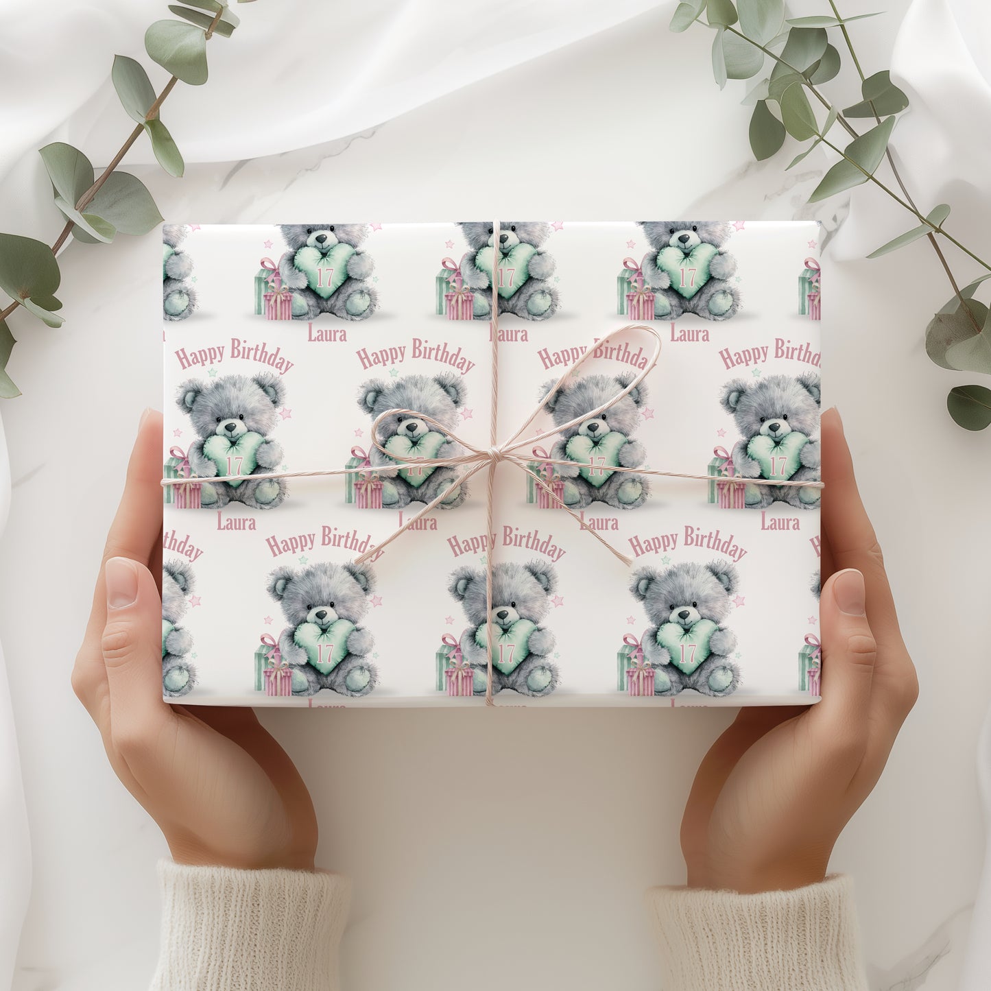 Personalised Girls Tatty Bear Birthday Wrapping Paper