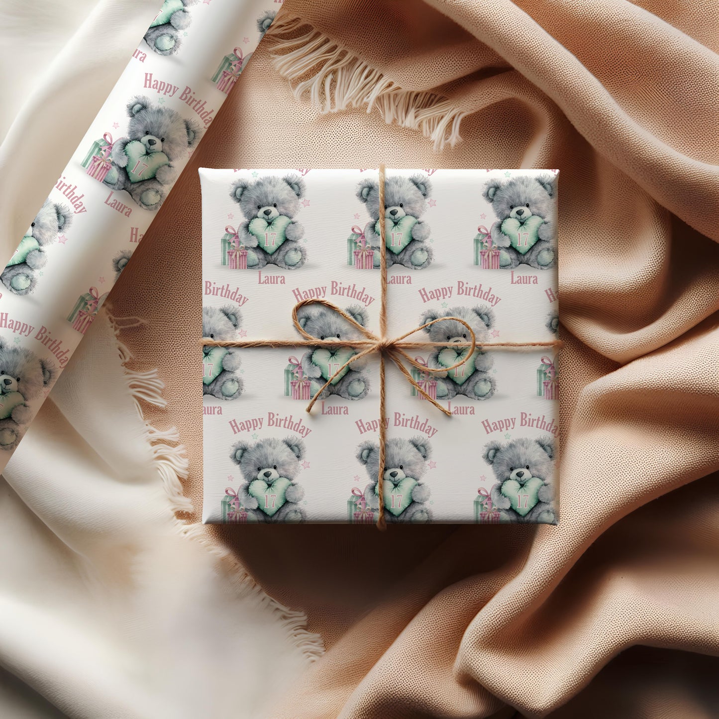 Personalised Girls Tatty Bear Birthday Wrapping Paper
