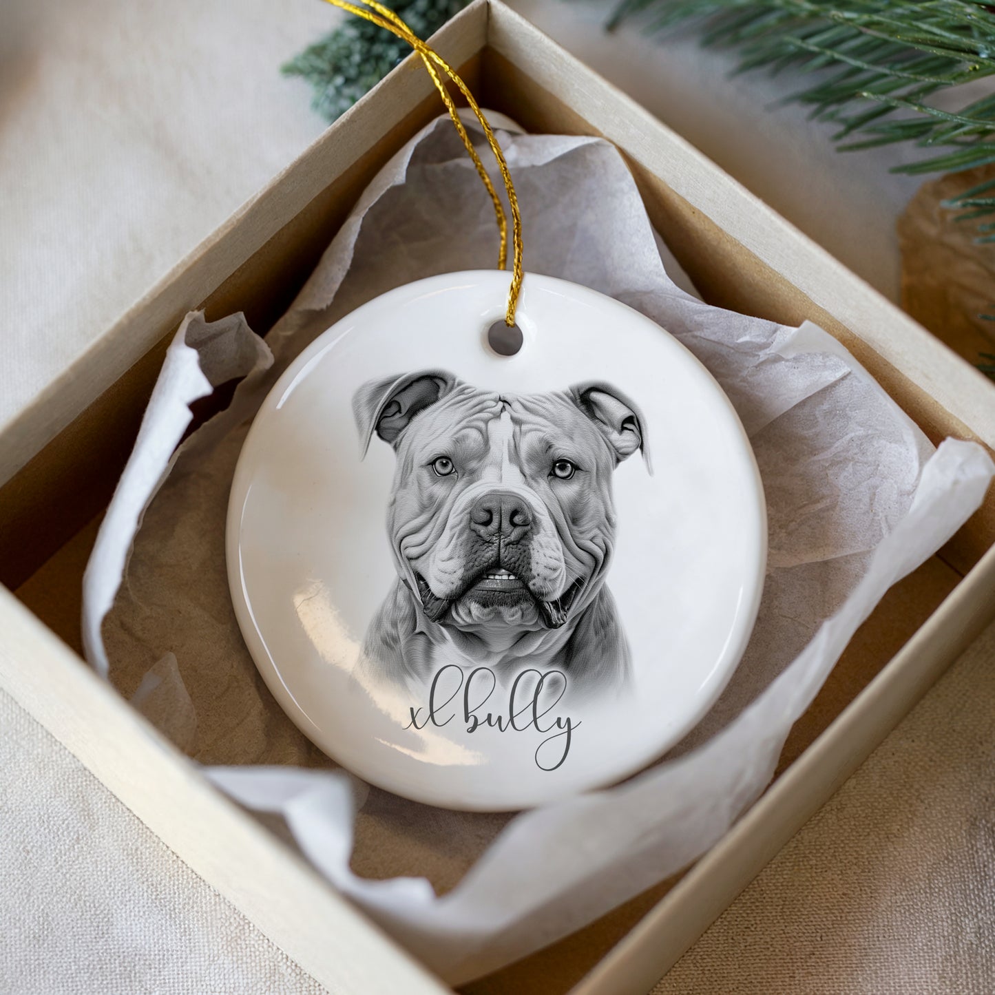 Personalised XL Bully dog Christmas bauble, dog breed ceramic bauble, dog lovers Christmas gift, xl bulldog