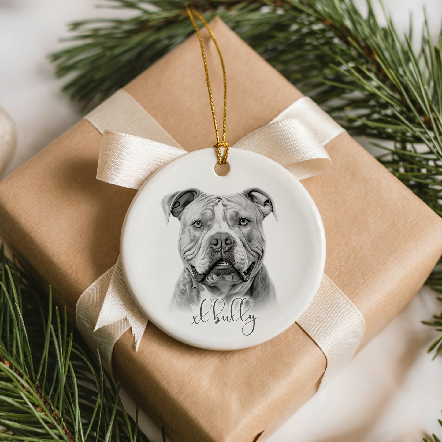 Personalised XL Bully dog Christmas bauble, dog breed ceramic bauble, dog lovers Christmas gift, xl bulldog