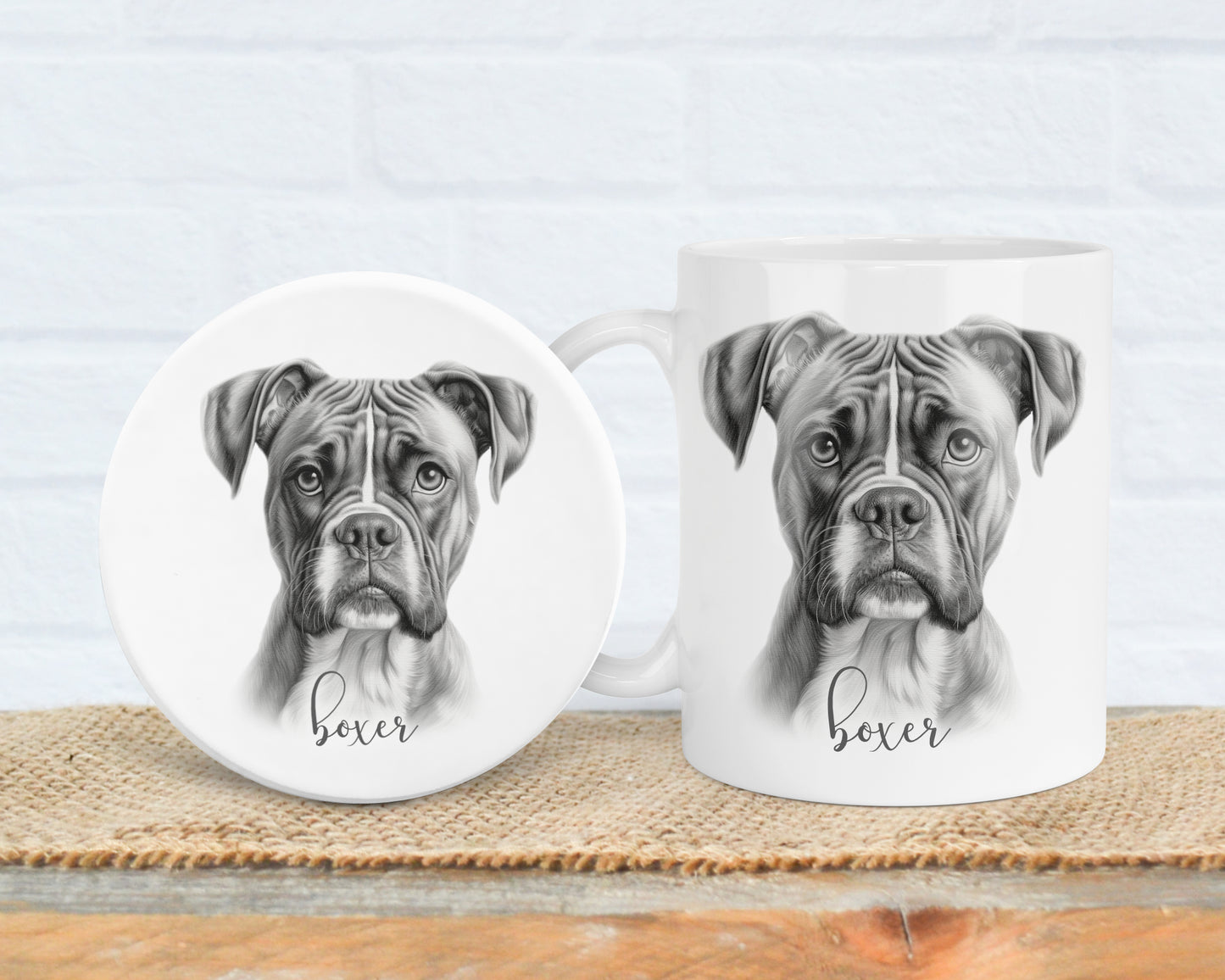 Boxer Dog Mug, Personalised dog breed mug, boxer gift, boxer mug, 11oz ceramic mug, dog lover gift, boxer dog, Mug and Coaster Set